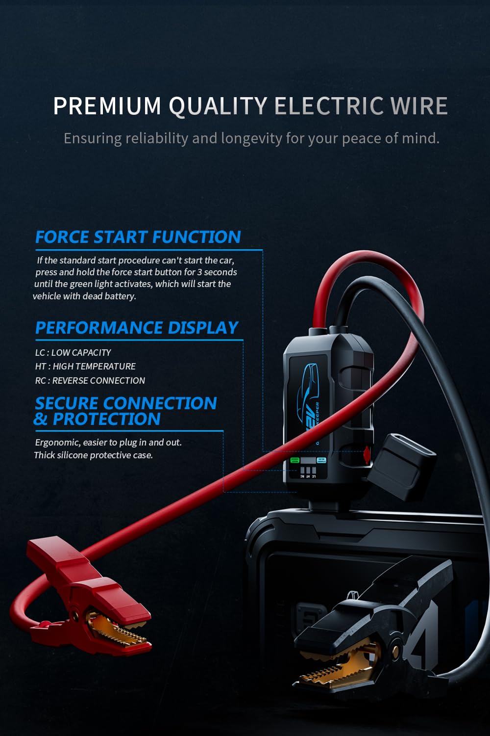 Car Battery Jump Starter 1000A: Portable Jump Start Smart Jumper Cable 12V Battery Jumper Starter for 5.0L Gas & 3.5L Diesel Jump Start Battery Pack Multiple Emergency Kit with LED & Safety Protection