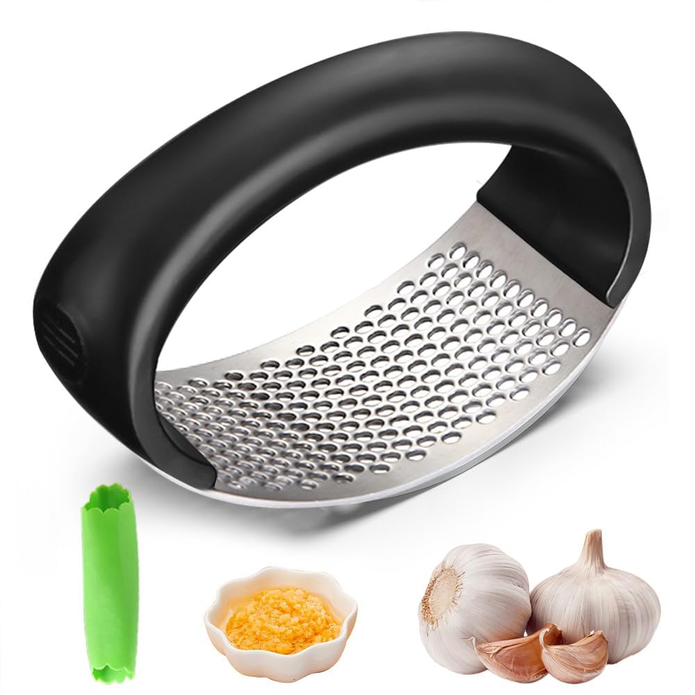 Stainless Steel Garlic Crusher - Garlic Crusher, 2024 Upgraded Home Kitchen Utensils Portable Manual Garlic Crusher, Home & Kitchen Garlic Press (1, Black)