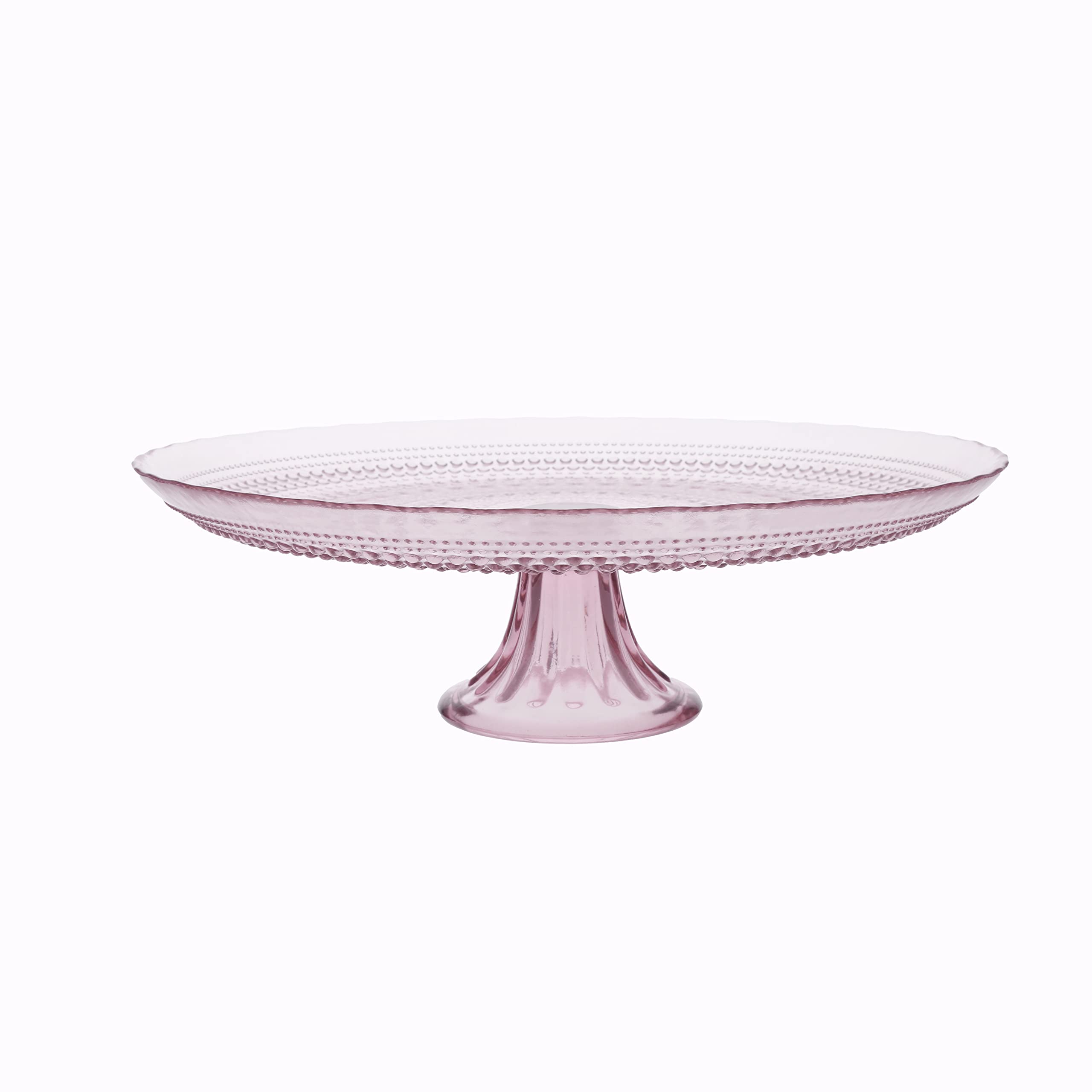 Fortessa Jupiter Beaded Hobnail Glass, 13 Inch Cake Stand, Pink