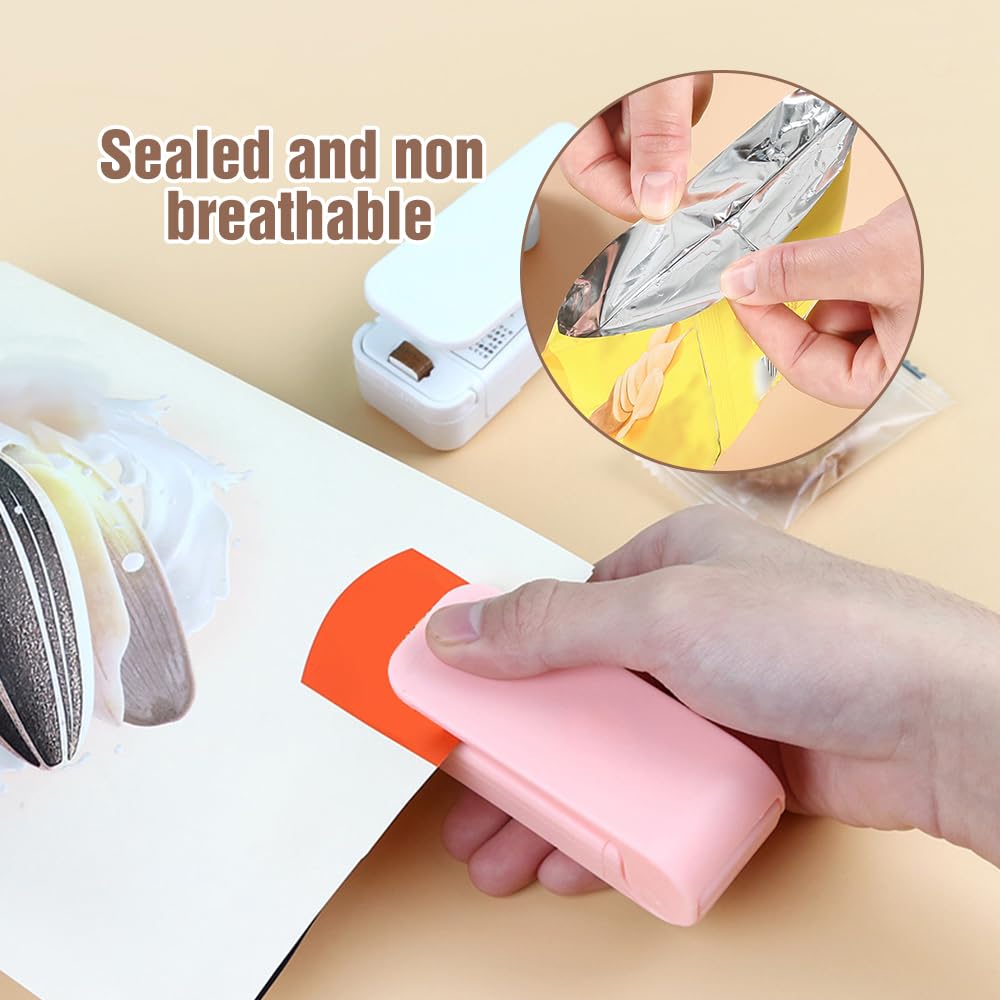 Portable Mini Sealing Machine, 2024 Upgraded Mini Bag Sealer, Portable Handheld Vacuum Food Sealer Bag Sealing Machine for Plastic Bags Snack Bags, 2 in 1 Bag Sealer Heat Seal Tool (Pink-1pcs)