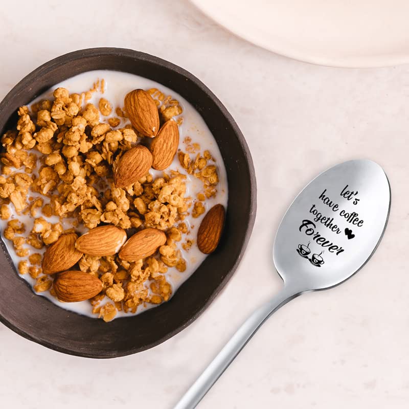 Let's Have Coffee Together Forever Spoon, Wedding Anniversay Birthday Gifts for Him Her, Valentines Day Gift for Husband Hubby Boyfriend BF Tea Coffee Spoons Teaspoons