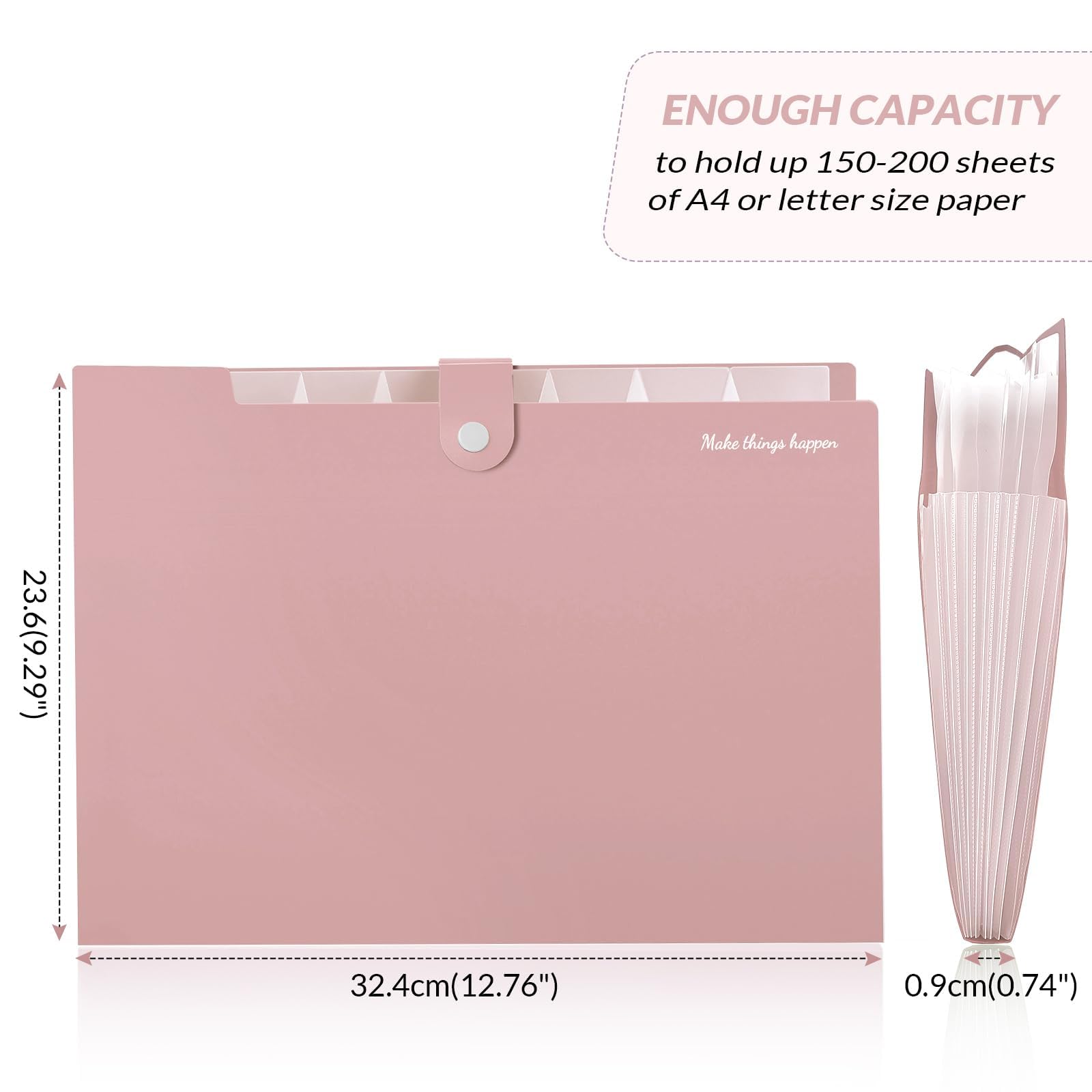 SKYDUE 8 Pockets Expanding File Folders, Accordion Folders, Portable Paper Bill Receipt Organizer, Letter Size, Home College School Office Supplies, Pink