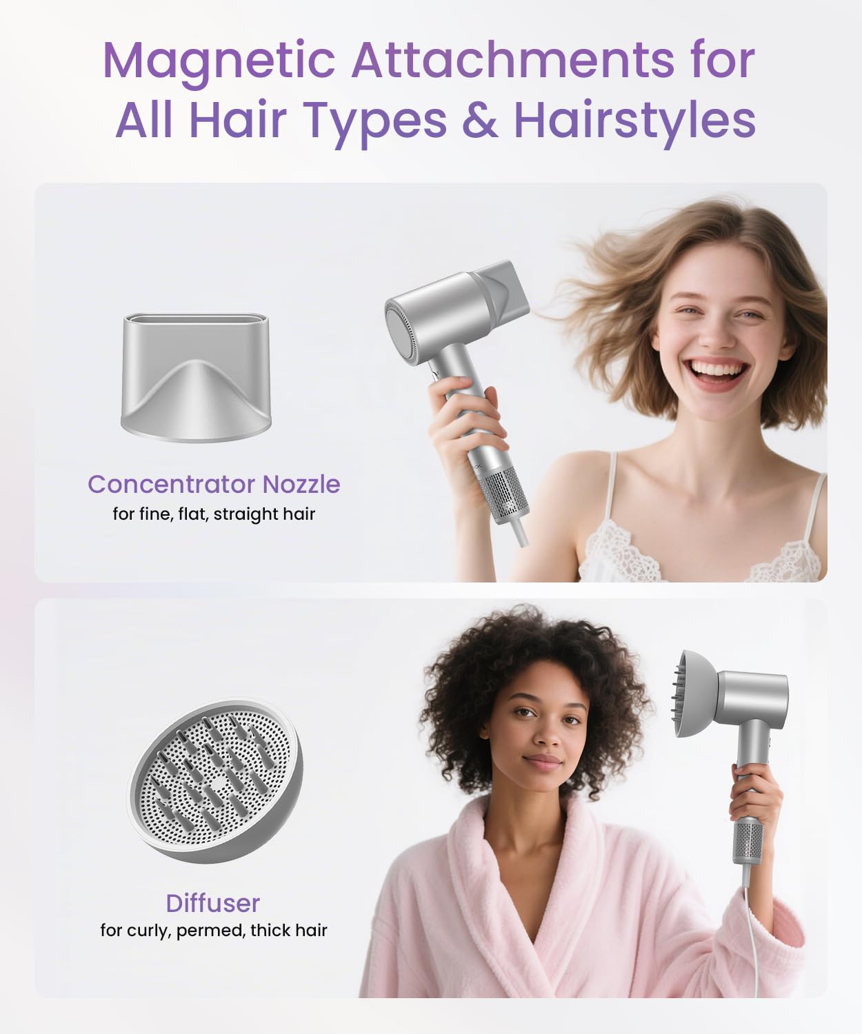 LAMPICK Hair Dryer, Ionic High Speed Blow Dryer with Diffuser Nozzle for Fast Drying, 2 Speeds & 4 Temps, Professional Compact Lightweight Hairdryer for Women Men Travel