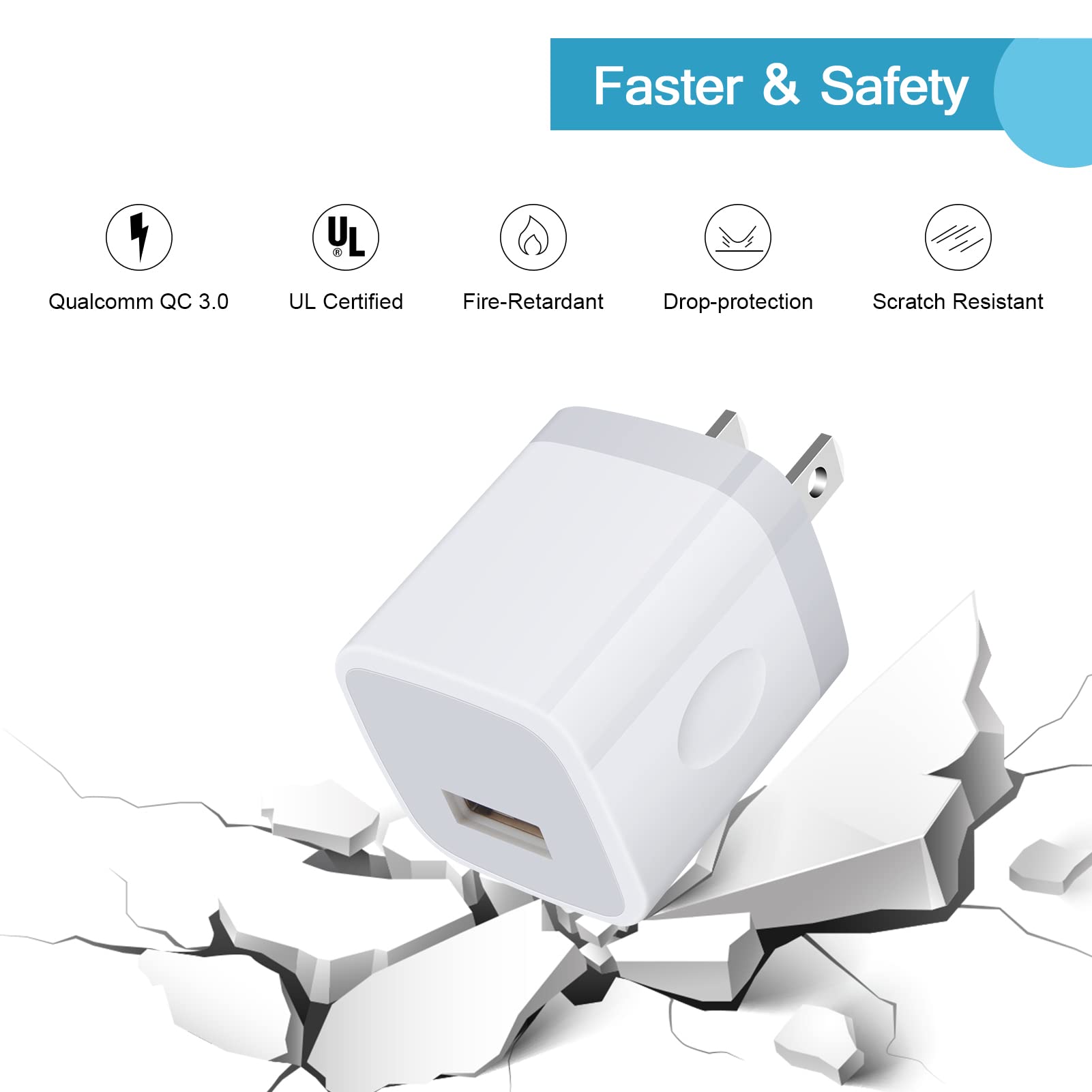 Wall Charger Adapter USB Charging Block, 5Pack Single Port USB Plug in Charger Cube Box Power Blocks Brick Charger Station Compatible with Samsung Galaxy A53 A13 A54 A20 S23 S22 S20 S21 A25