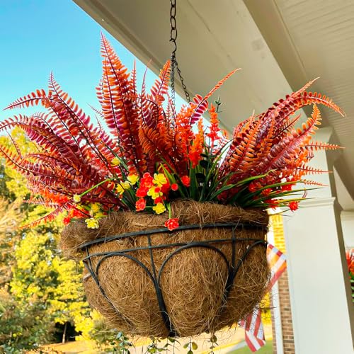 SzJias Fall Plants Artificial Ferns for Outdoors Fake Fern Plants Faux Boston Fern Plant for Room Home Garden Decor Fall Autumn Thanksgiving Decoration (4, Fall)