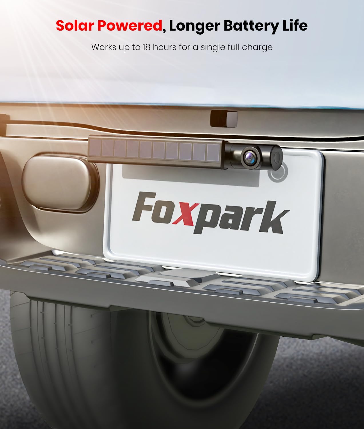 Foxpark Solar Wireless Backup Camera, 3Mins DIY Installation, 1080P Battery Powered Car Back Up Camera System, Support 2 Channels Hitch Reverse Camera for SUV/Van/Truck/Trailer