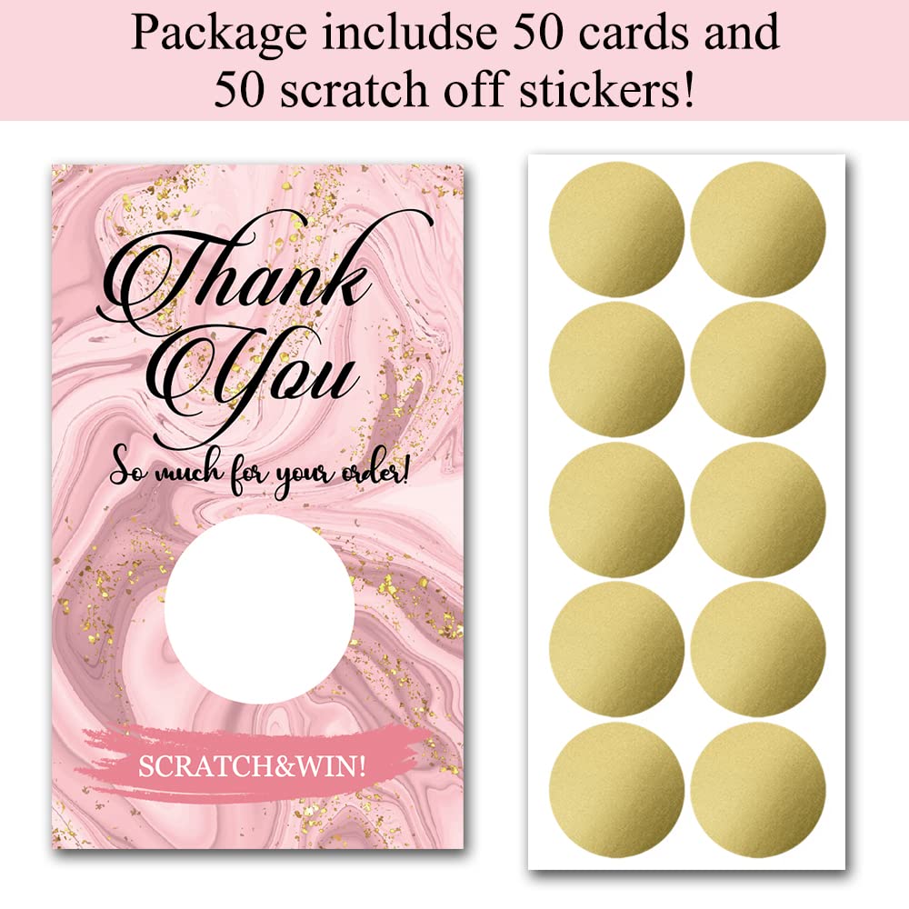 Haizct 50 Pack Thank You Blank Gift Certificate Scratch Off Cards for Small Business, Spa Beauty Makeup Hair Salon, Bridal Shower, Baby Shower, Country Wedding (Thank You CardH), Gold-GK093