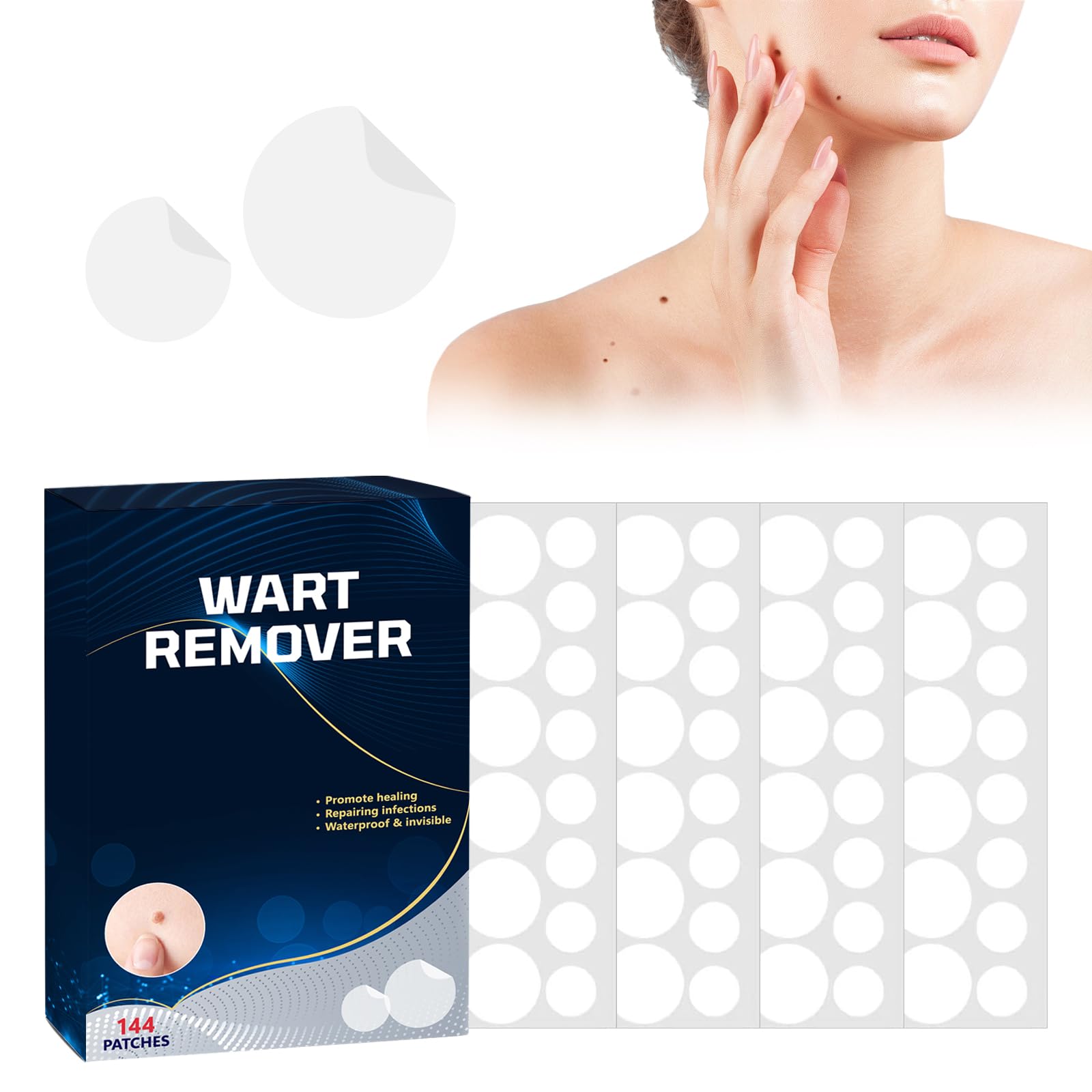 Bureebo Wart Remover,Fast & Easy Operate Hydrocolloid Gel Waterproof Invisible Sticker,Suitable for All Skin,Friendly to New-User(144pcs)-a1