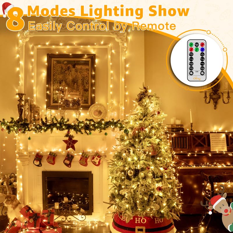 Ollny Christmas Lights Outdoor 800LED 262FT, Warm White Plug in Fairy Lights with Remote, 8 Modes Waterproof Timers Dimmable LED String Lights for Indoor House Outside Bedroom Patio Balcony