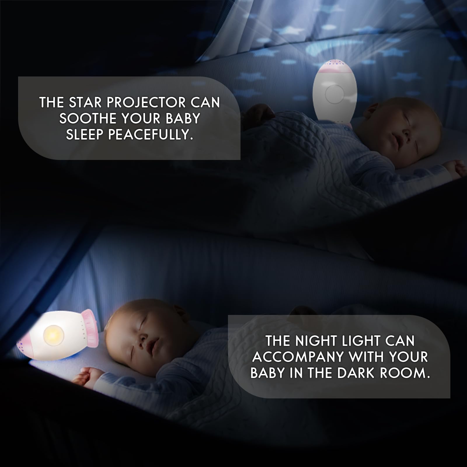 Nueplay Baby Sleep Soother with Lullaby Songs & White Noises, Star Projector for Kids Room Decor, Baby Nursery Night Lights, Portable Sound Machine for Toddlers, Baby Essentials for Girls(Pink)