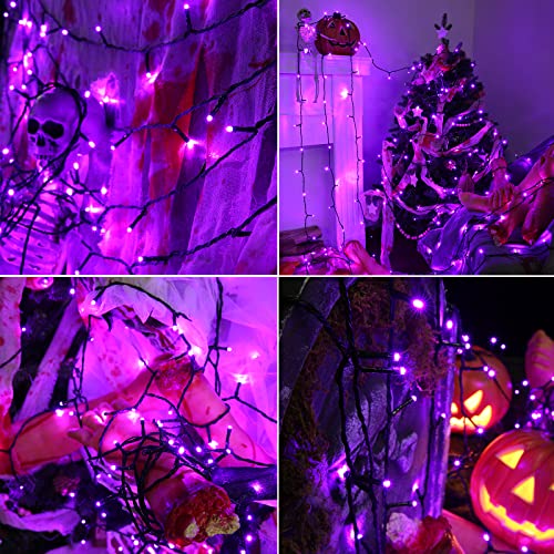 Orange and Purple Halloween Lights, 82ft 200 LED Halloween String Lights with 8 Modes, Waterproof Plug in Orange Purple String Lights for Halloween Party, Garden, Indoor Outdoor Halloween Decorations