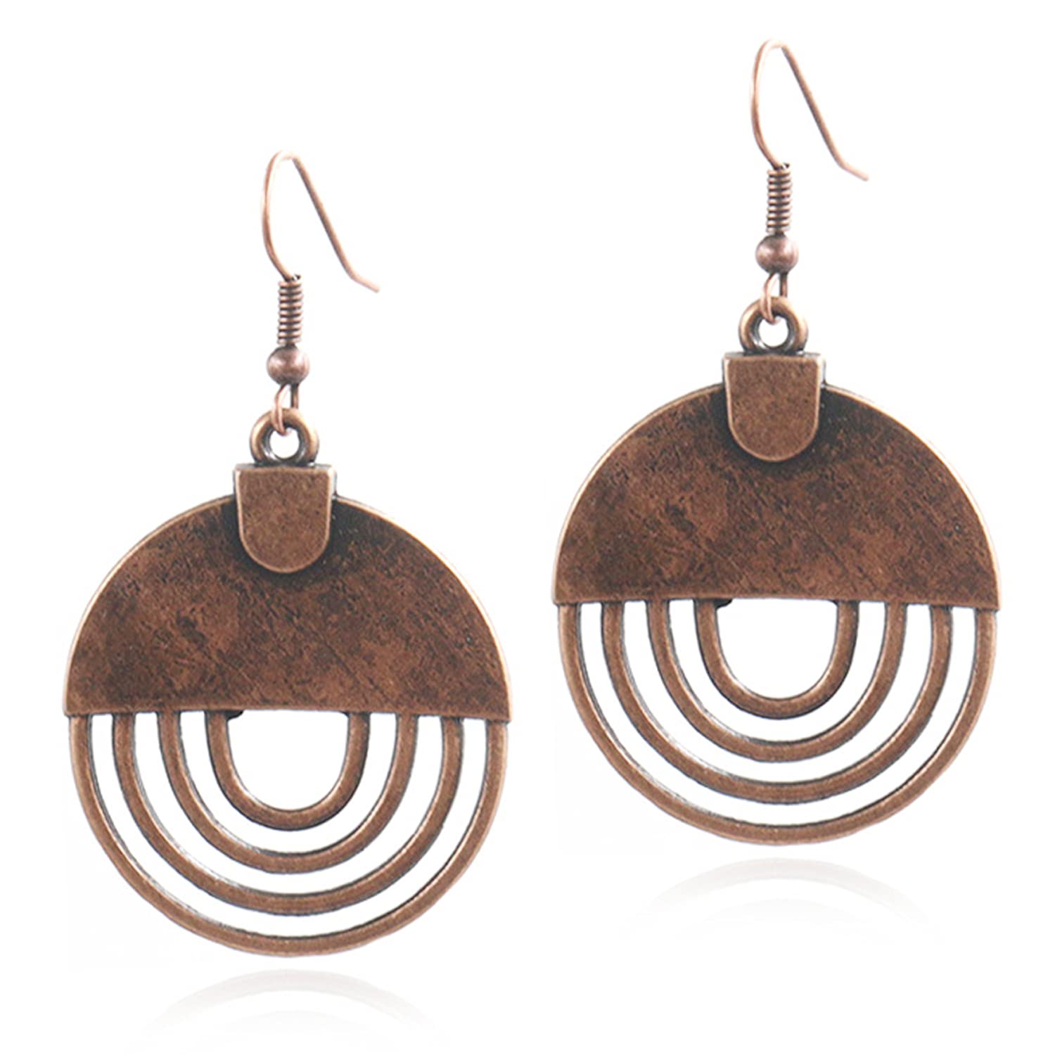 ANDPAI Handmade Unique Bohemian Tribal Hoop Spiral Earring Vintage Gold Silver Geometry Dangle Drop Earrings for Women (Brown)