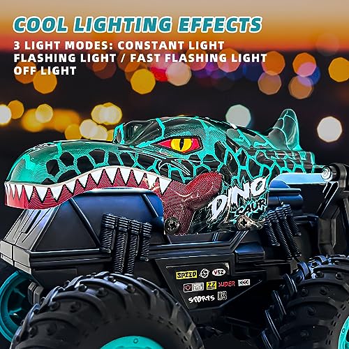 Monster Truck Toys, 2.4Ghz RC Monster Trucks for Boys, 1:20 Dinosaur RC Cars with Light & Music, Remote Control Truck with Stunt, 360° Spin, Walk Upright& Drift, Remote Control Car for Boys 4-7