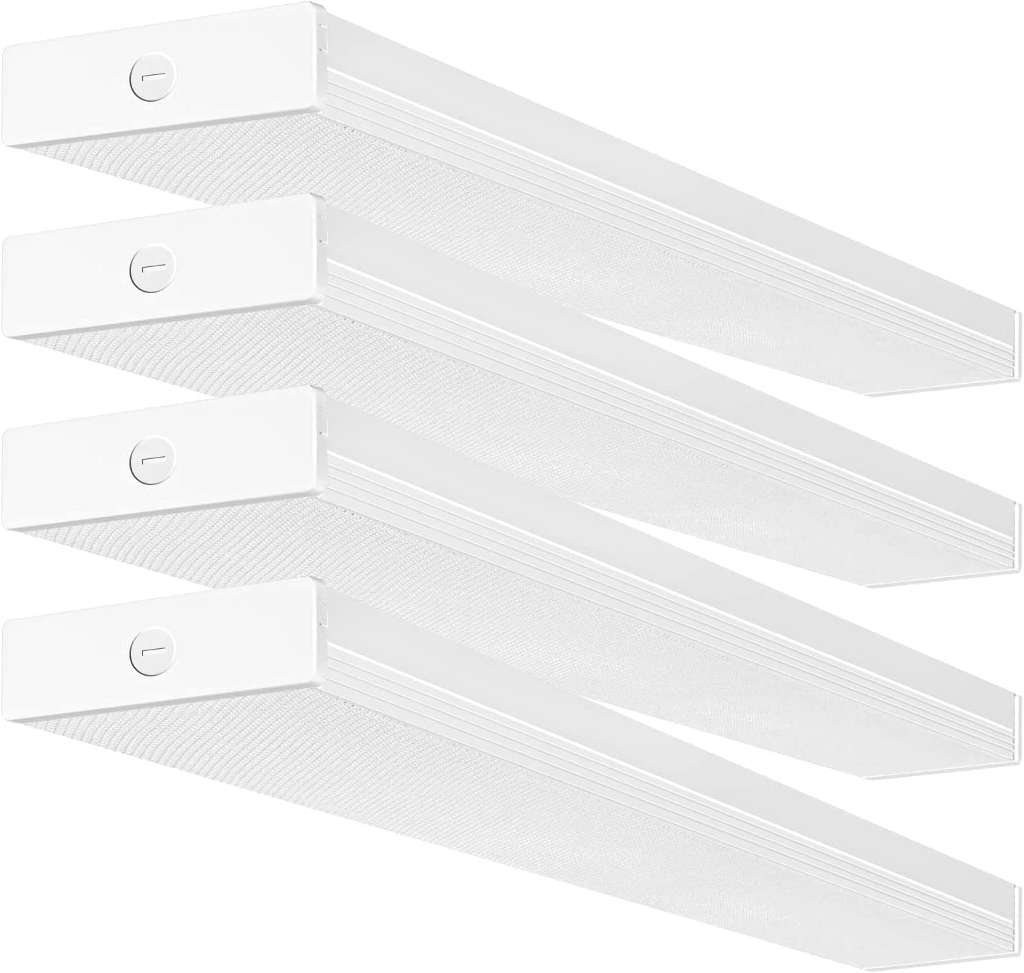 hykolity 4 Pack 4FT LED Wraparound Light 40W 4 Foot LED Shop Lights for Garage, [2-lamp 32W Fluorescent Equiv.] 4400lm 4000K LED Wrap Light, Flushmount Office Ceiling Light Fixture ETL Listed