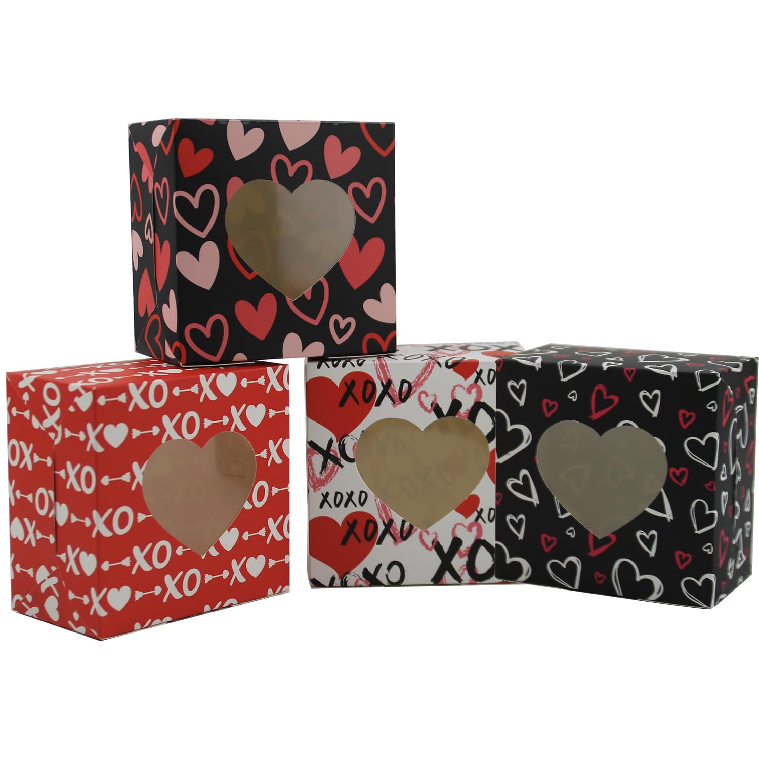 Haobell Valentine Boxes - 24pcs Valentines Day Boxes for Treats for Holiday Pastries, Cookie, Doughnut, Cupcakes, Truffles, Brownies, Classroom Parties, Coworkers Gift Giving