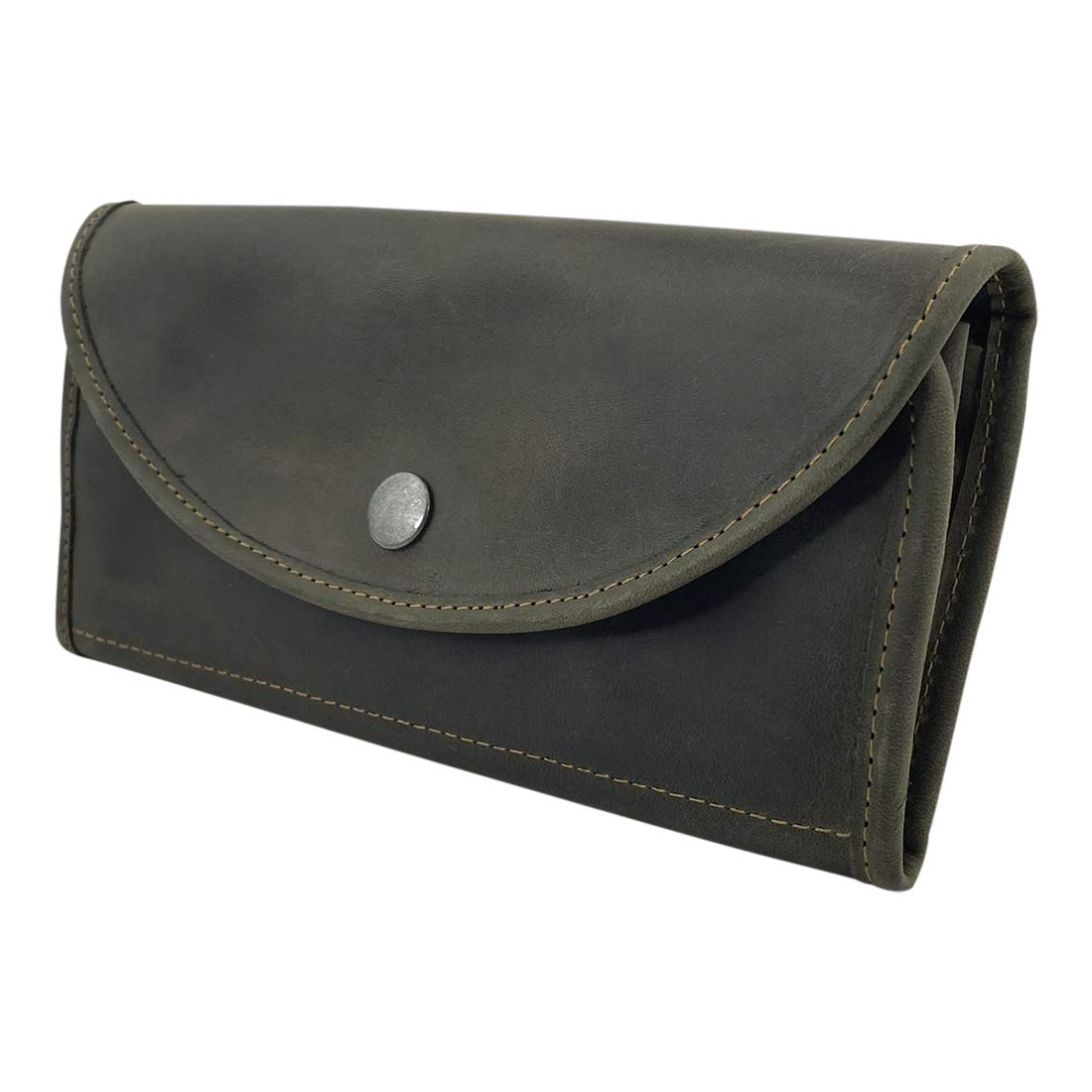 Hide & Drink, Snap Clutch Wallet for Women, Money Holder and Card Organizer with Zippered Pouch, Full Grain Leather, Handmade, Dark Jade