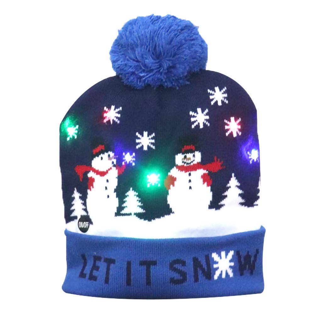 Christmas Hat Led Light-Up Santa Hats Men Women Knitted Adult Christmas Red Hat Funny Xmas Trimmed Lights Hat 2024 Blue Clearance Items