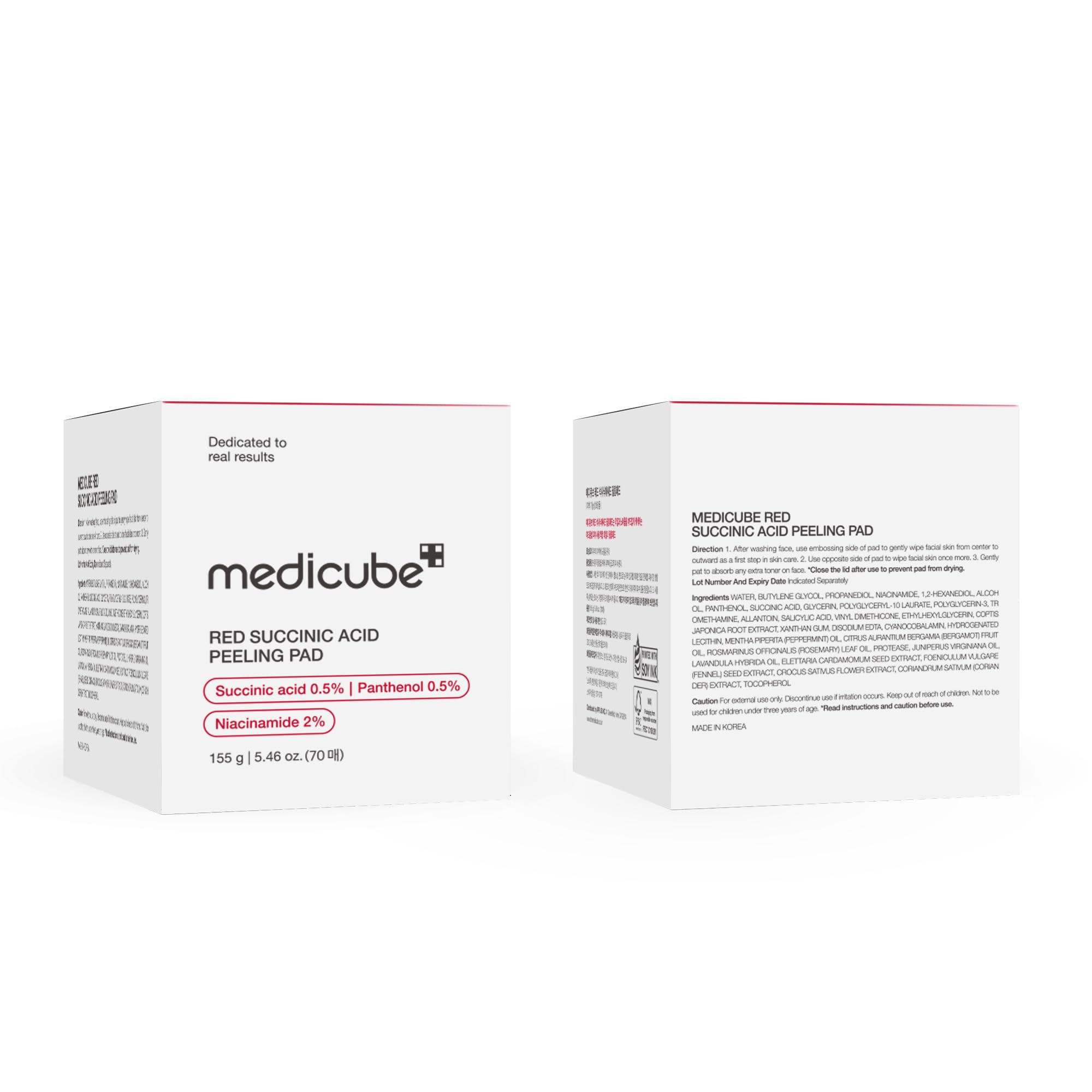 Medicube Red Succinic Acid Panthenol Facial Peeling Pads - Exfoliating Toner Pads for Breakout-Prone Skin with Niacinamide, AHA, BHA, and Soothing Panthenol - Non-Comedogenic