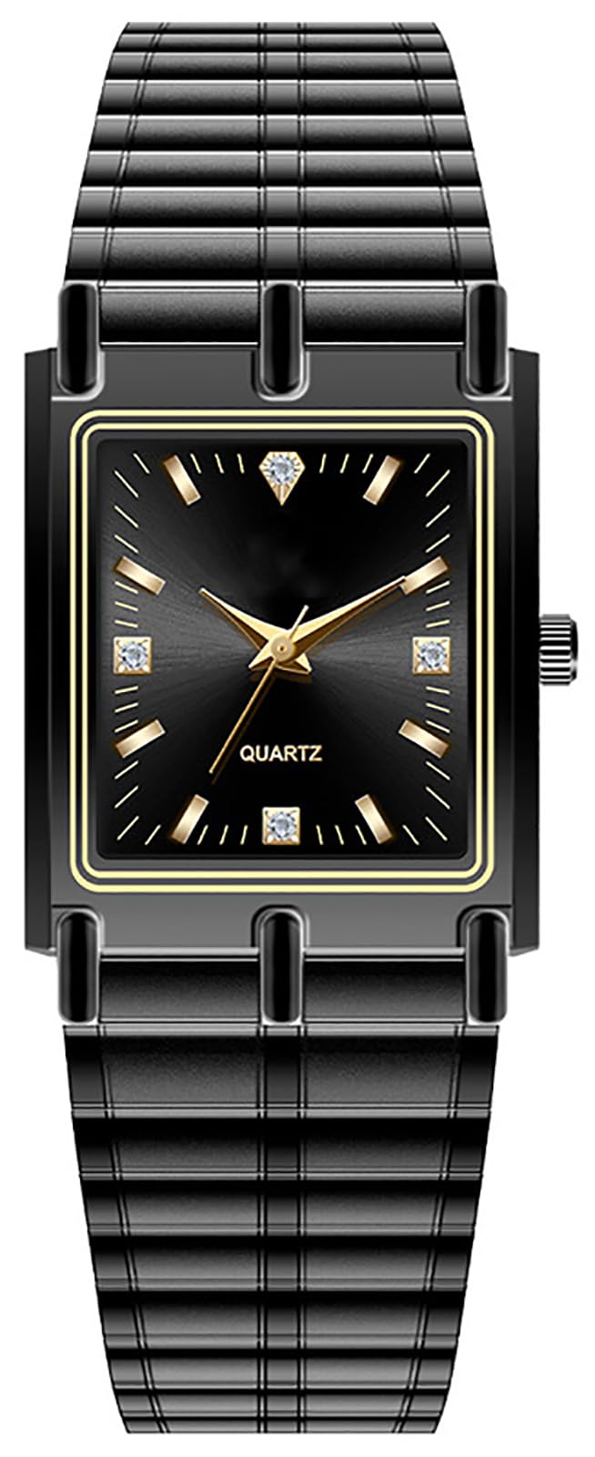 BESTKANG Unisex Watch Square Luxury Diamond Watches Analog Quartz Waterproof Watch for Men Women Stainless Steel Band Watch (Black)