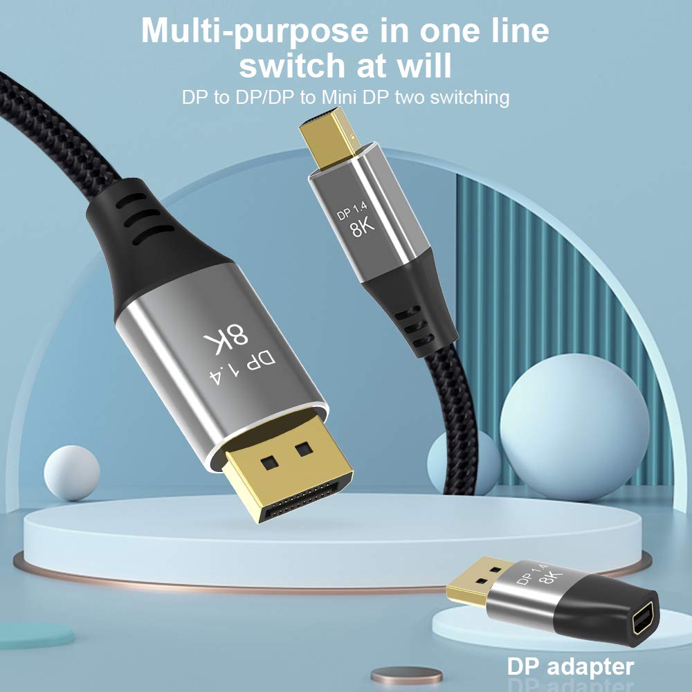 CABLEDECONN Mini DP Female to DisplayPort Male 8K Extension 5cm Converter 8K(7680x4320)@60Hz 4K@144Hz DisplayPort 1.4 Bi-Directional Transmission DisplayPort to Mini DisplayPort 8K Cable