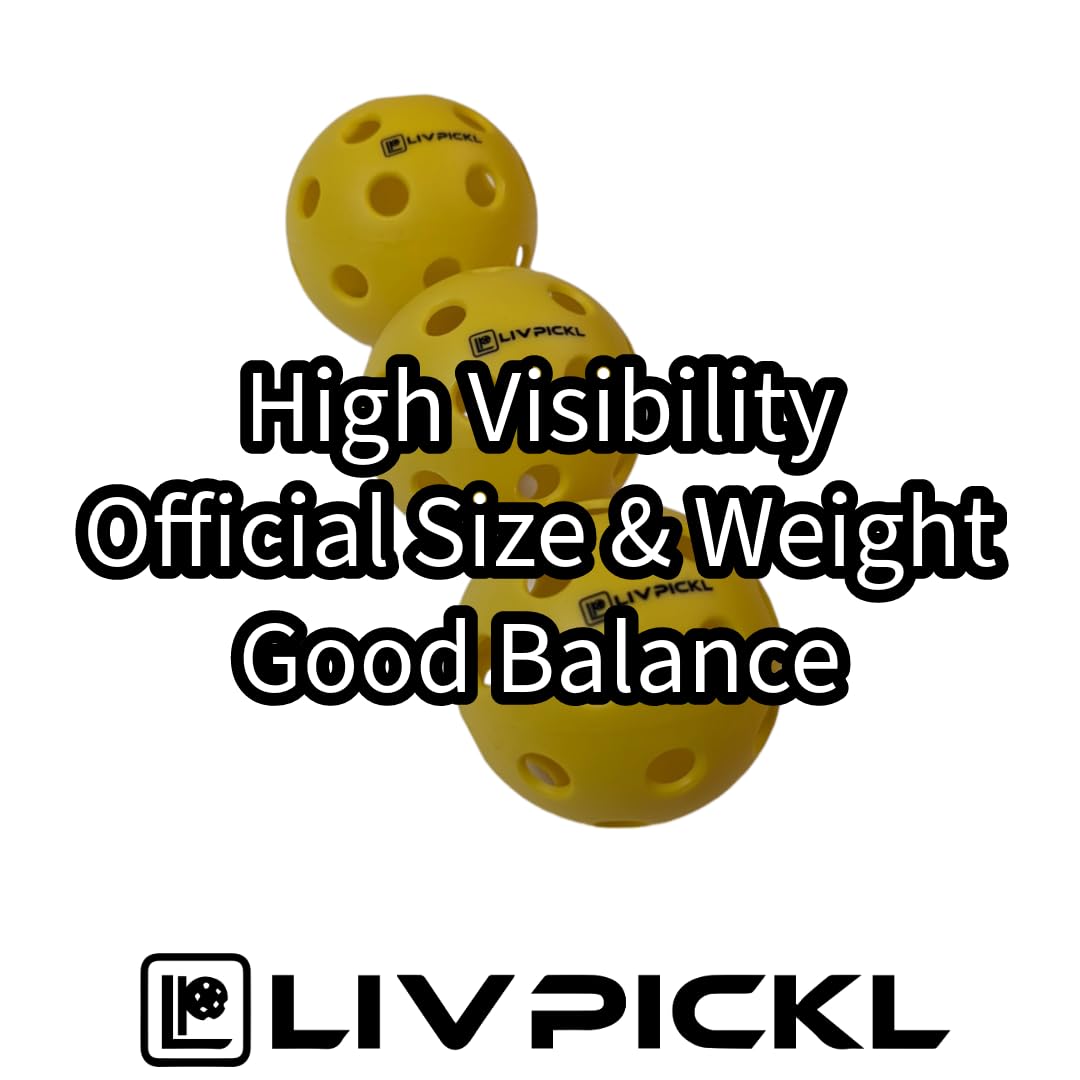 LIV PICKL Pickleballs | 26 Holes | Indoor | Soft Court | High Visibility and Good Balance | Official Size & Weight - Durable - High Bounce