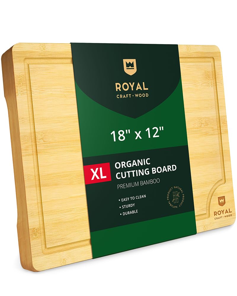 ROYAL CRAFT WOOD Extra Large Cutting Boards for Kitchen Meal Prep & Serving-Bamboo Wood Cutting Board with Deep Juice Groove - Charcuterie & Chopping Butcher Block for Meat - Gadgets Gift (XL 18x12")