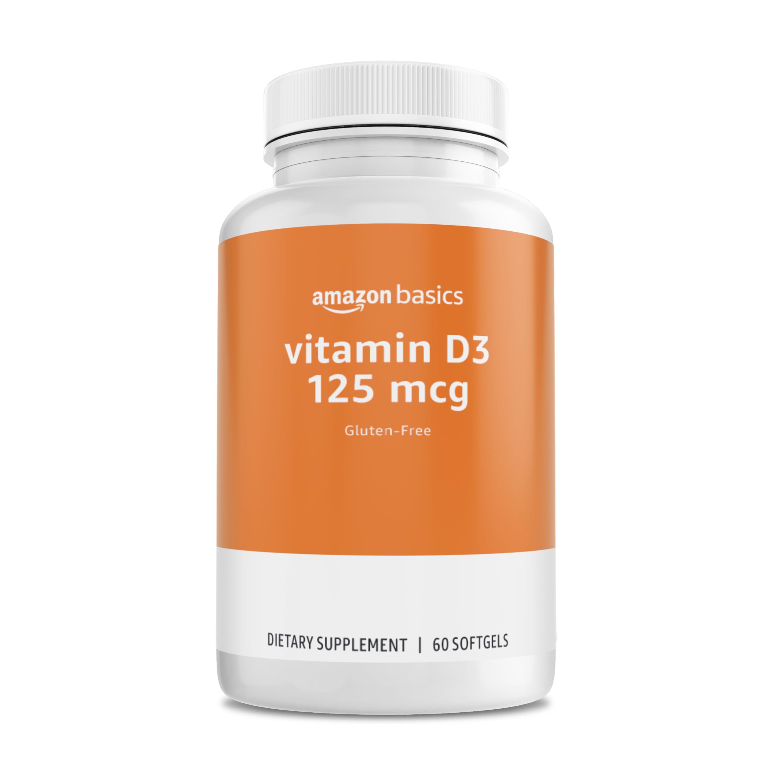 Amazon Basics Vitamin D3 125 mcg, 60 Softgels (1 per serving), Gluten Free