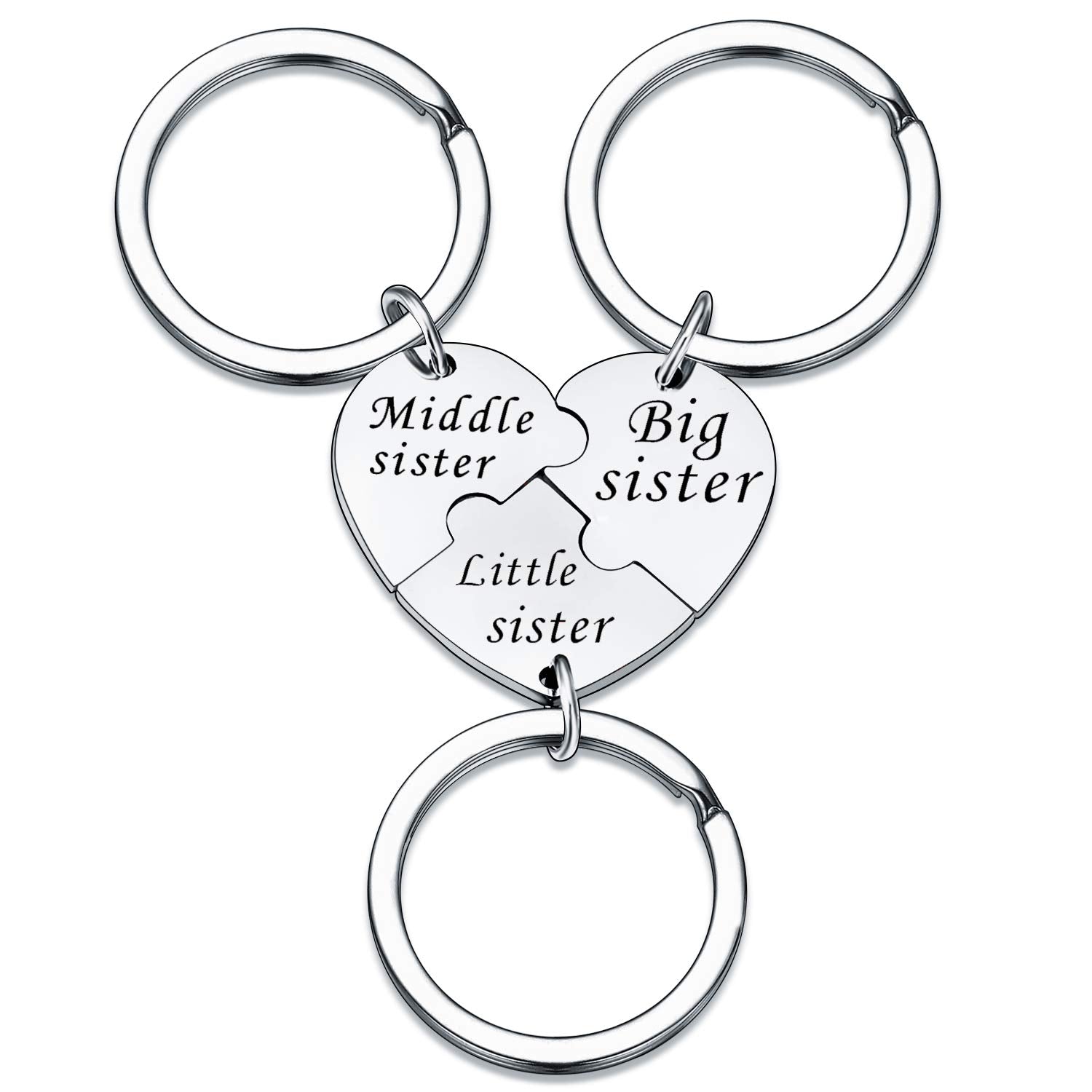 YEEQIN Matching Heart Keychain Set for 3 Sisters - Big, Mid, and Lil Sis Jewelry Gifts