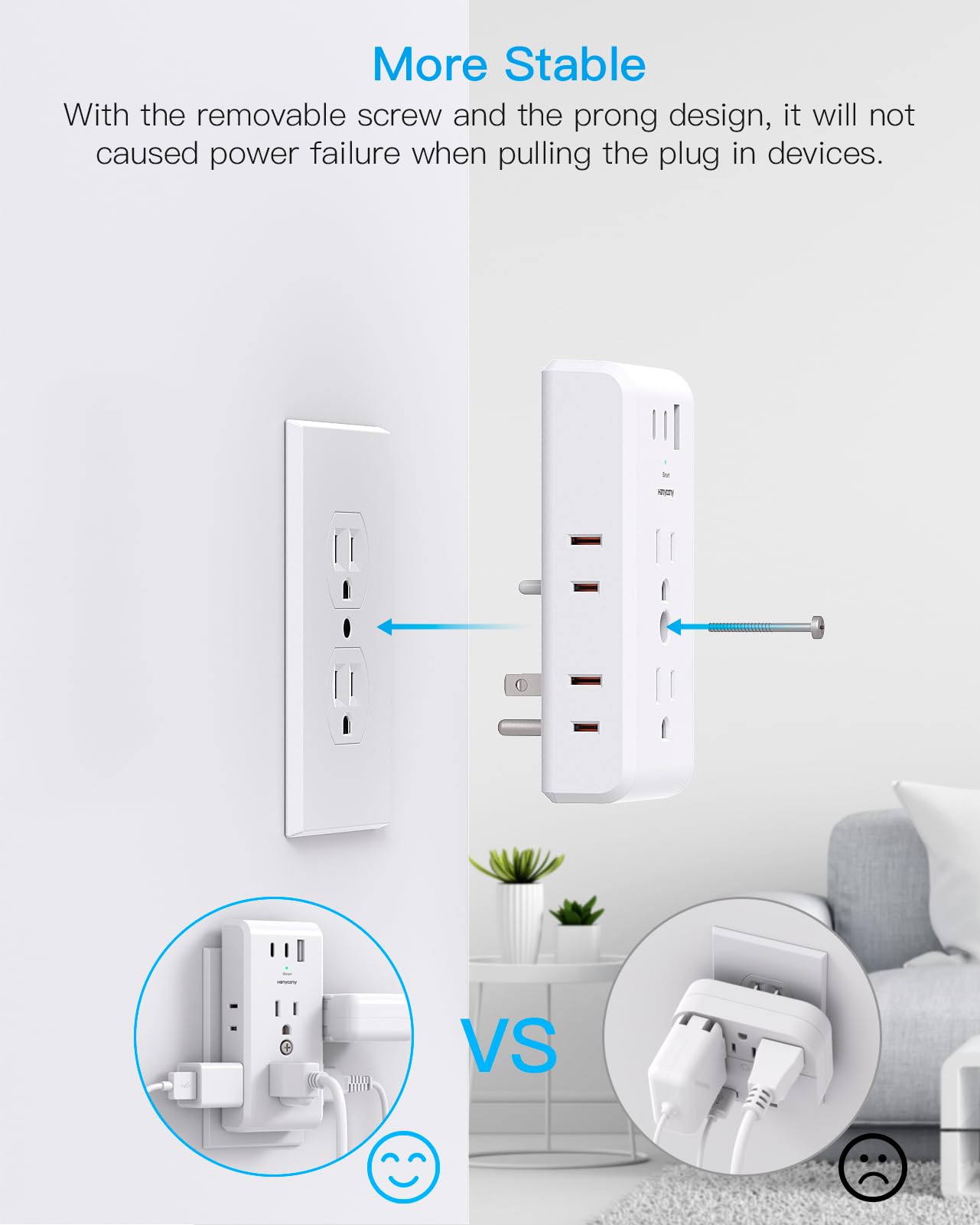 Multi Plug Outlet Extender, HANYCONY 6 Electrical Outlet Splitter 3 USB Ports(2 USB C), Power Strip Multiple Wall Outlet Adapter Expander for Home Office Travel College Dorm Room Essentials, White