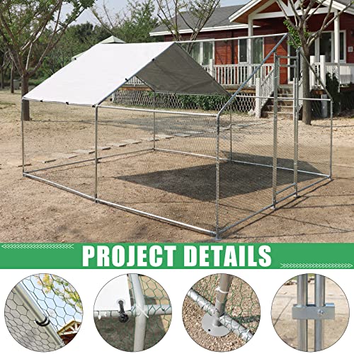 NUGRIART Large Metal Chicken Coop Walk-in Poultry Cage Hen Duck Run House with Waterproof & Anti-UV Cover Galvanized Rabbits Habitat Spire Shaped Cage for Outdoor Yard Farm Use