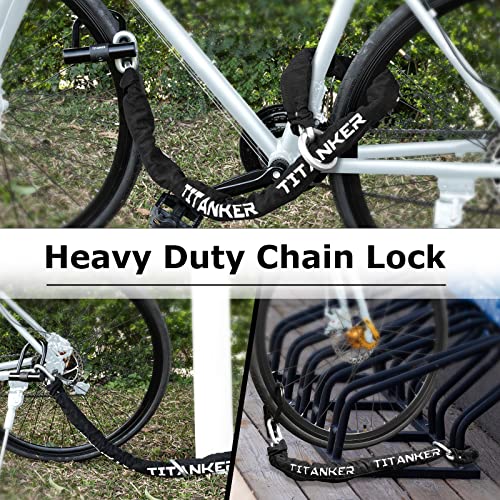 Titanker Bike Chain Lock with U Lock, 3 Feet Bicycle Chain Locks with 2 Keys, 6mm Thick Chain Lock with 14mm Thick Heavy Duty U Lock Anti-Theft Bike Lock for Bicycles, Motorbikes, Mopeds, Scooters