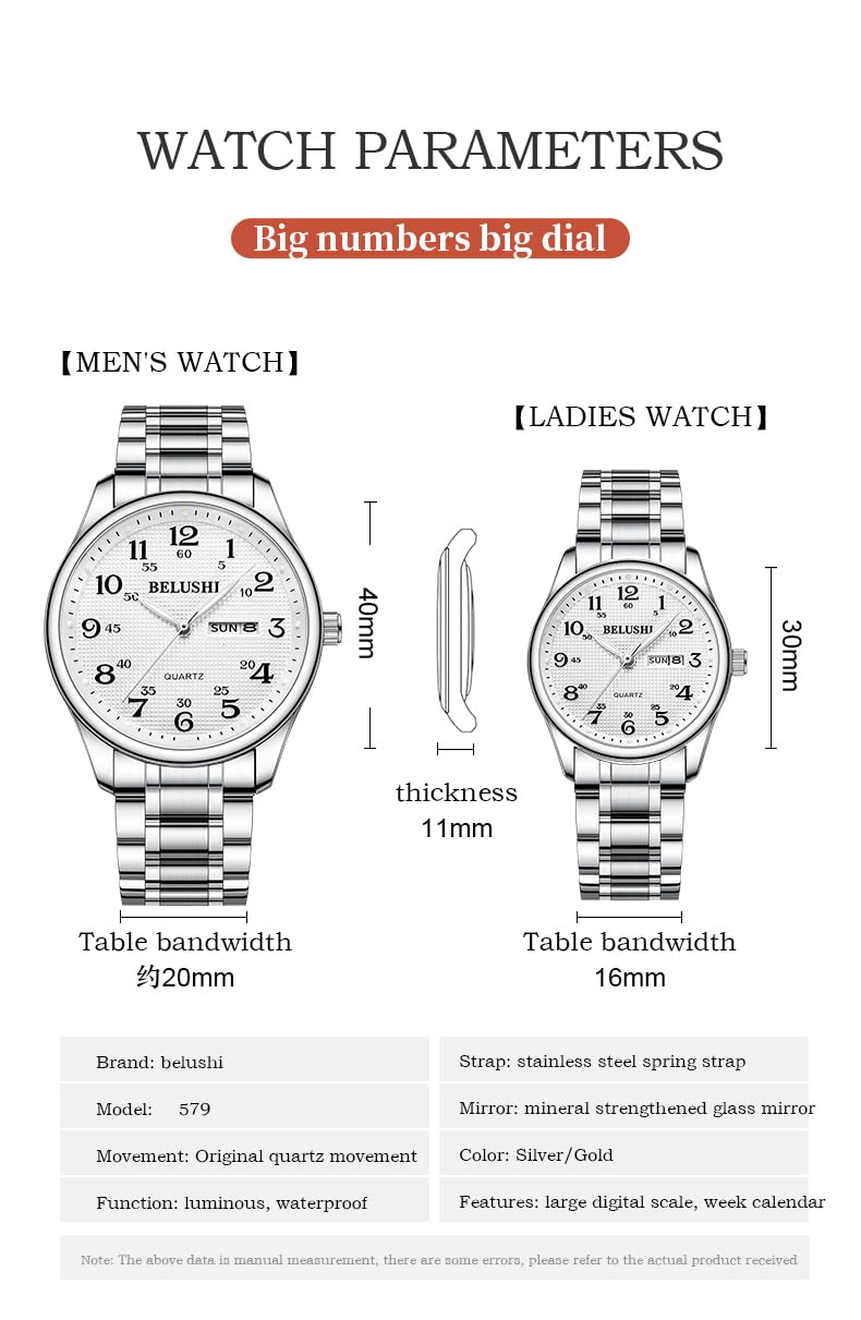 BESTKANG Large Face Easy to Read Stretch Band Watch， Women's Men's Stainless Steel Wrist Watch (Silver2)