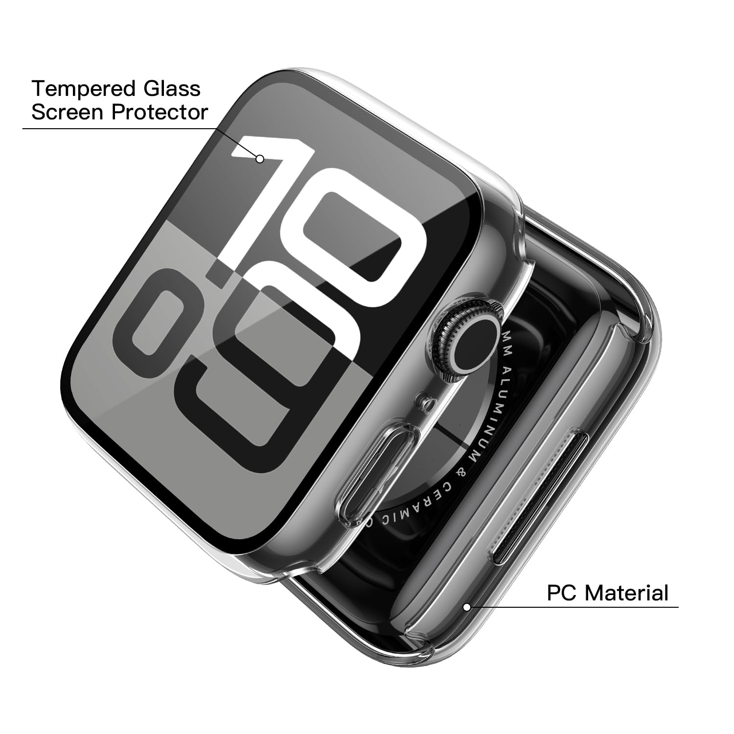 Misxi 2 Pack Tempered Glass Case Compatible for Apple Watch Series 10 (2024) 42mm, Hard PC Screen Protector Ultra-Thin Lightweight Scratch-Resistant Cover for iWatch, 1 Black + 1 Transparent