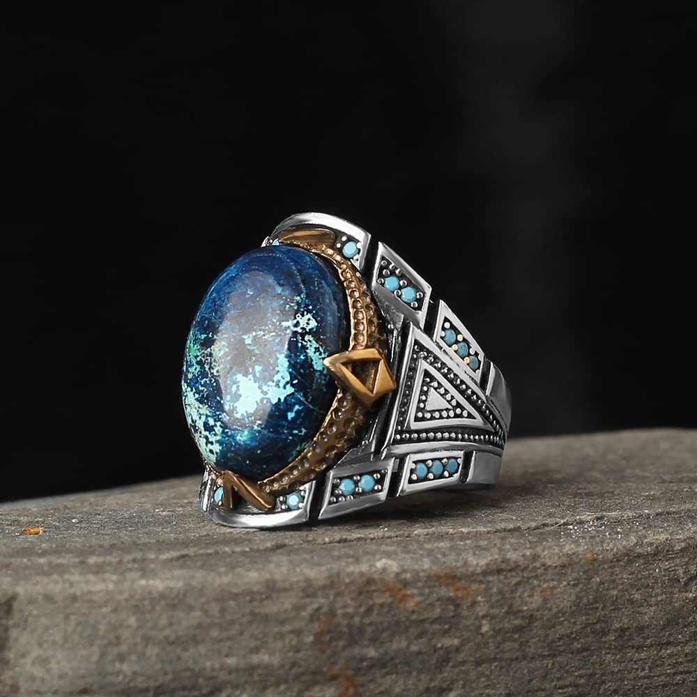 Azurite Stone Silver Man Ring-925k Silver Mens Ring-Handmade Mens Ring-Silver Rings for Men and Women-Natural Azurite Stone Ring