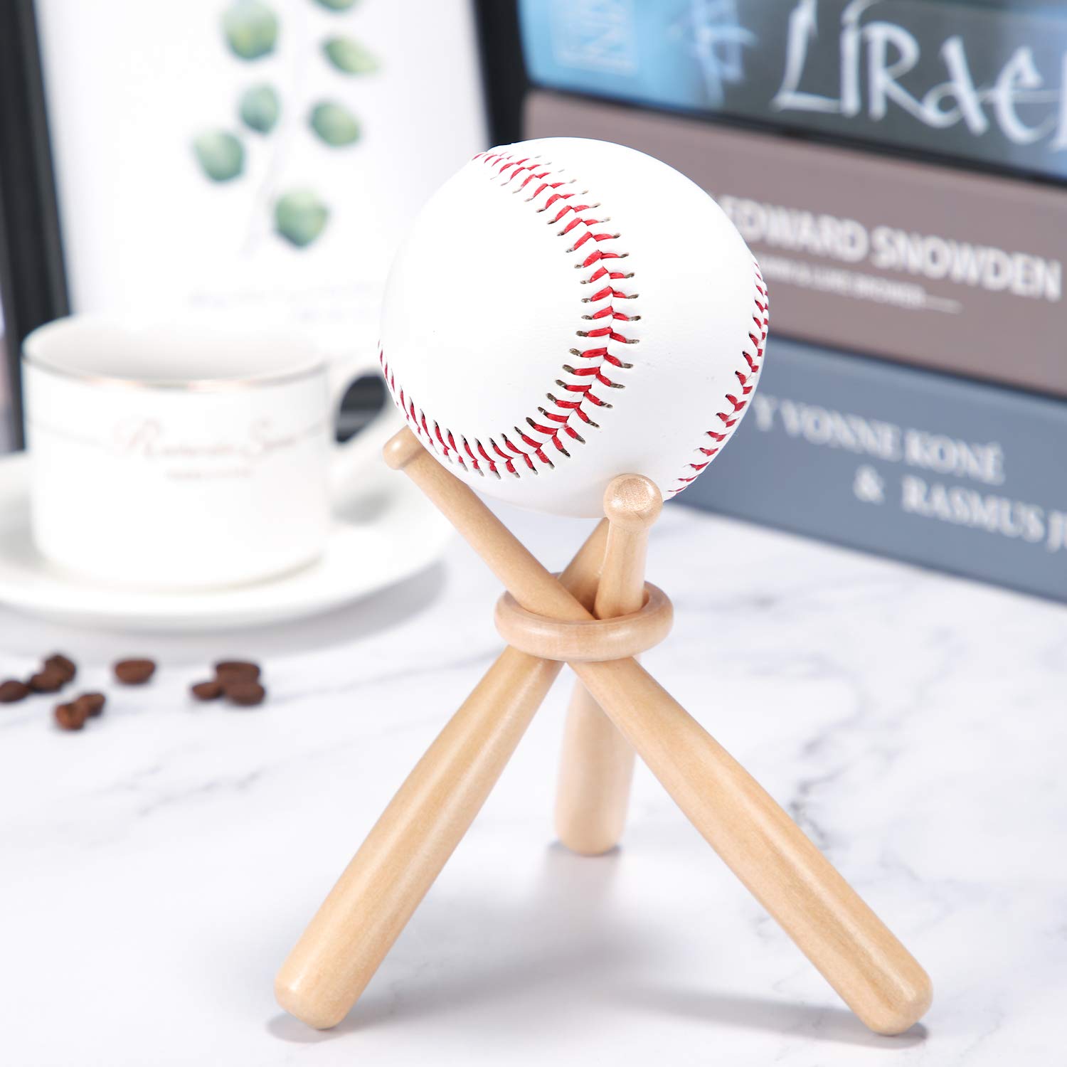 Honoson Baseball Stand Holders Balls Display Bat Wooden Stand Holder Display Centerpieces Tables for Baseball Sports Lover(Wood Color,1 Pack)