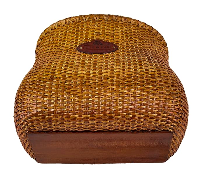Tote & Kari Bike Basket for Women Beach Cruiser or Scooter, The Original Wicker Bicycle Baskets with Built-in Cup Holder for Front Handlebar-Classic Handmade Vintage Style Natural Rattan Wicker