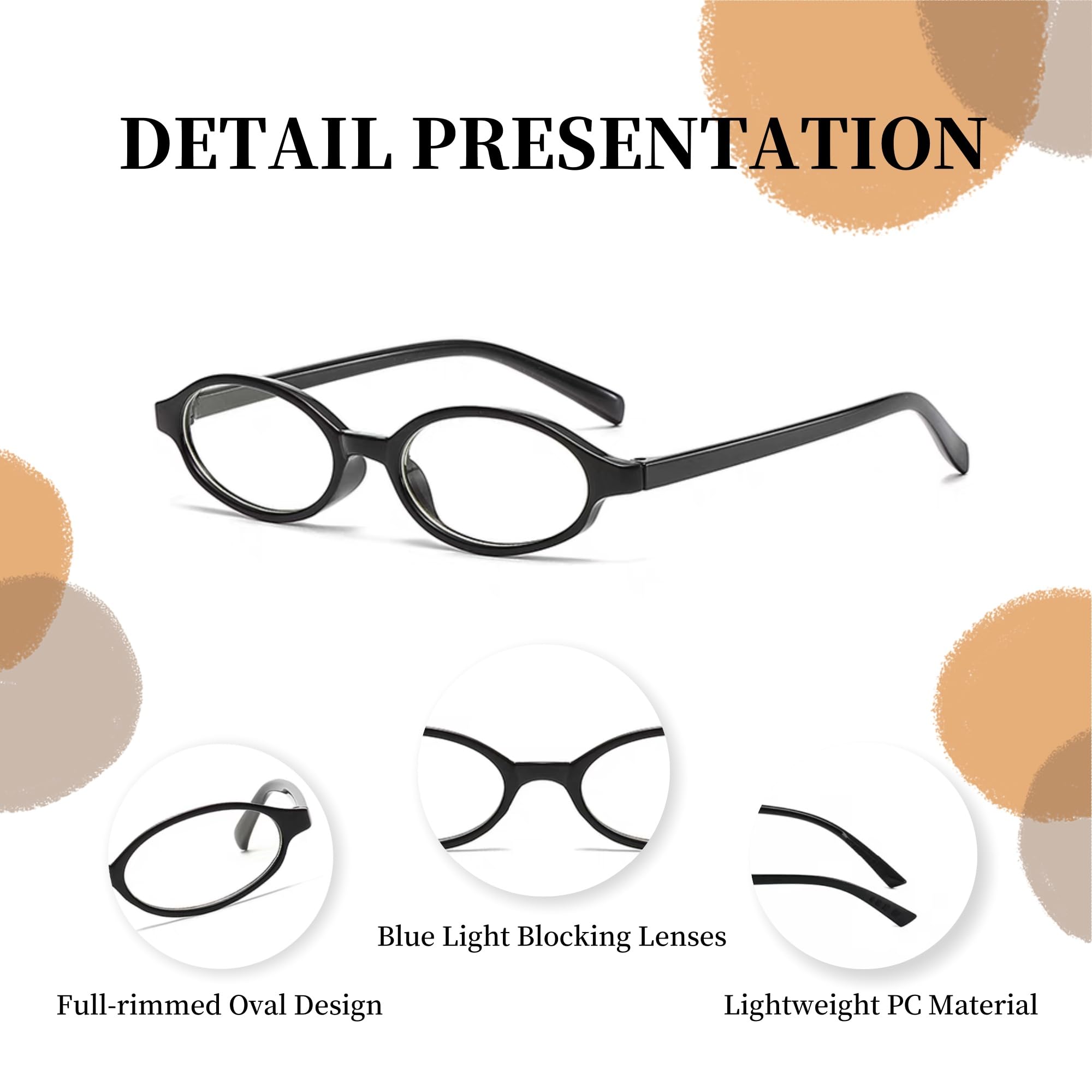 BOBUXLIIN Blue Light Y2K Office-siren Oval Fake Glasses Non Prescription Glasses for Women Small Frame Fashion Accessories