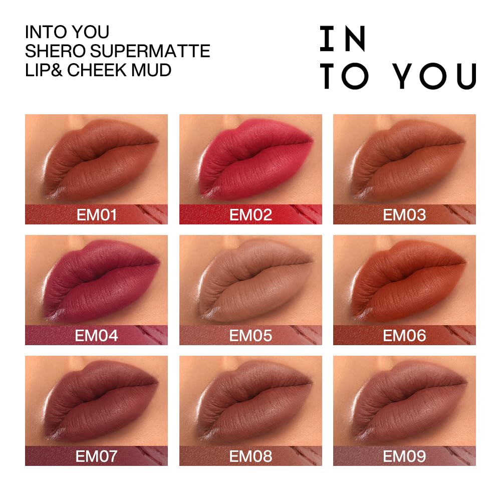 INTO YOU Matte Lipstick for Women, Matte Red Lipstick Long Lasting, Multi-Purpose for Lips and Cheek, Non-Stick Cup Not Fade Lip Stain Makeup Cosmetics Official Directly (EM18)