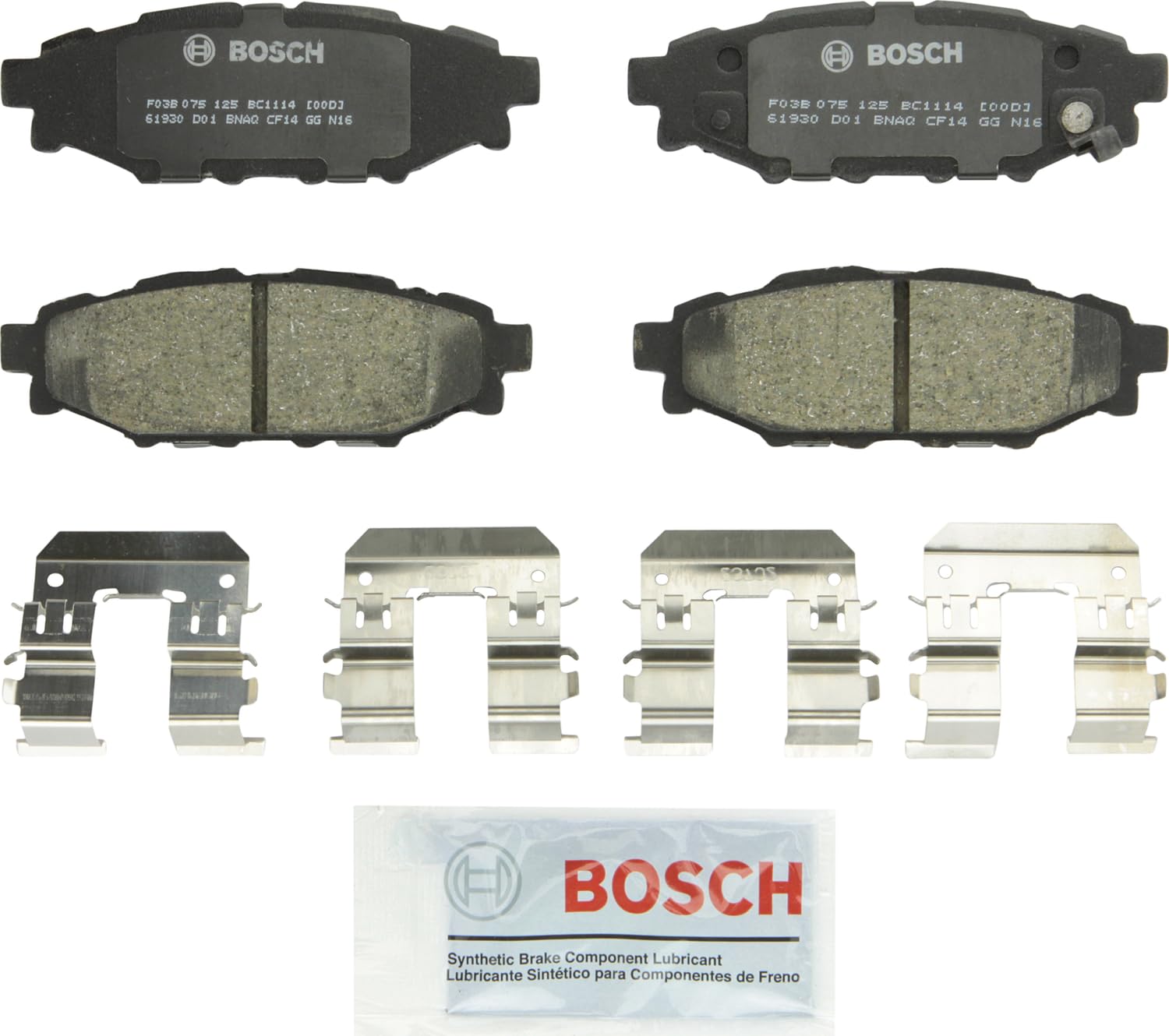 BOSCH BC1114 QuietCast Premium Ceramic Disc Brake Pad Set - Compatible with Select Subaru BRZ, Crosstrek, XV Crosstrek, Forester, Impreza, Legacy, Outback, WRX; REAR
