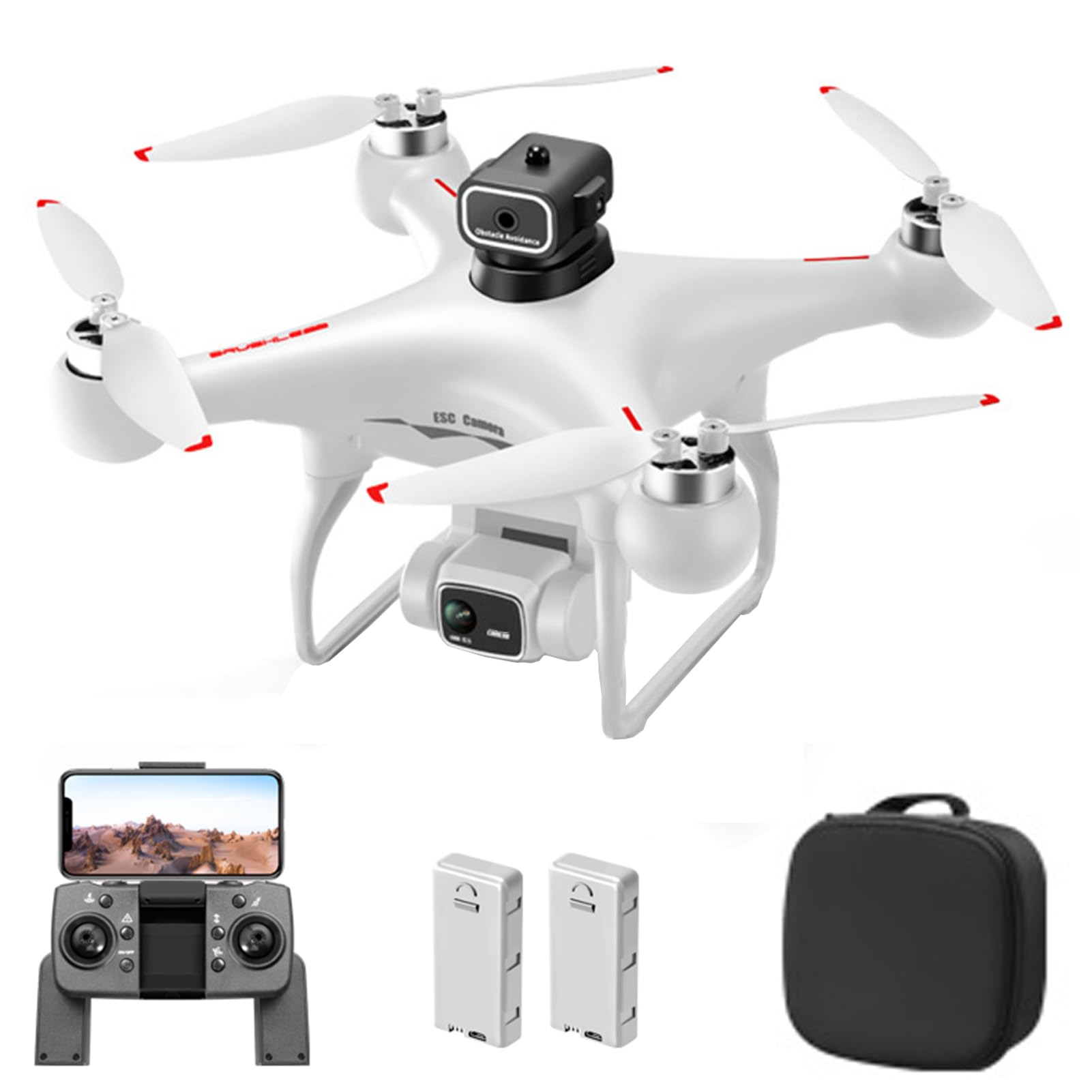 GoolRC S116 Drone with 4K Camera for Adults, RC Quadcopter with Obstacle Avoidance, Optical Flow, Trajectory Flight, Headless Mode, Gravity Sensor, Brushless Motor, Storage Bag and 2 Batteries (White)