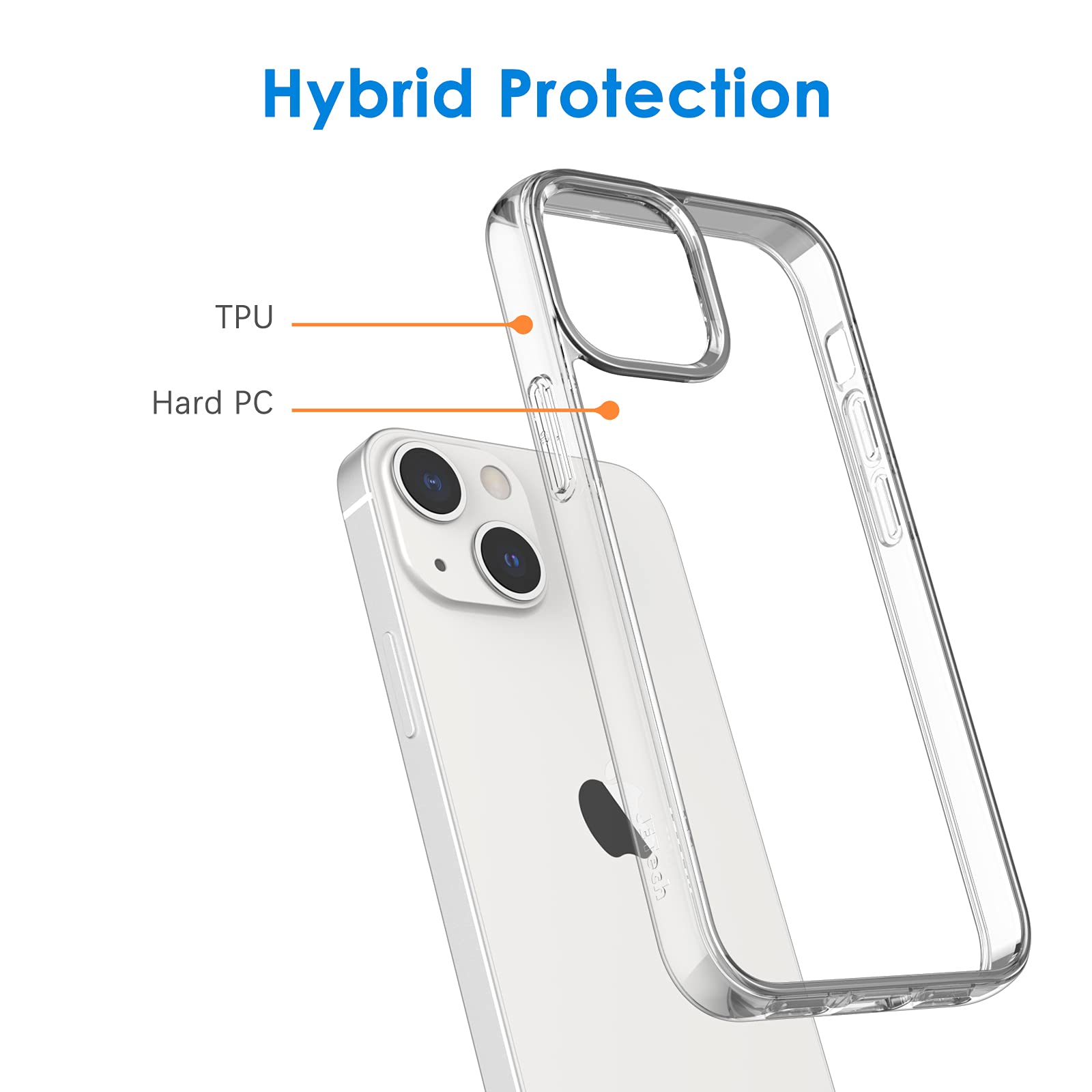 JETech Case for iPhone 13 6.1-Inch, Non-Yellowing Shockproof Phone Bumper Cover, Anti-Scratch Clear Back (Clear)