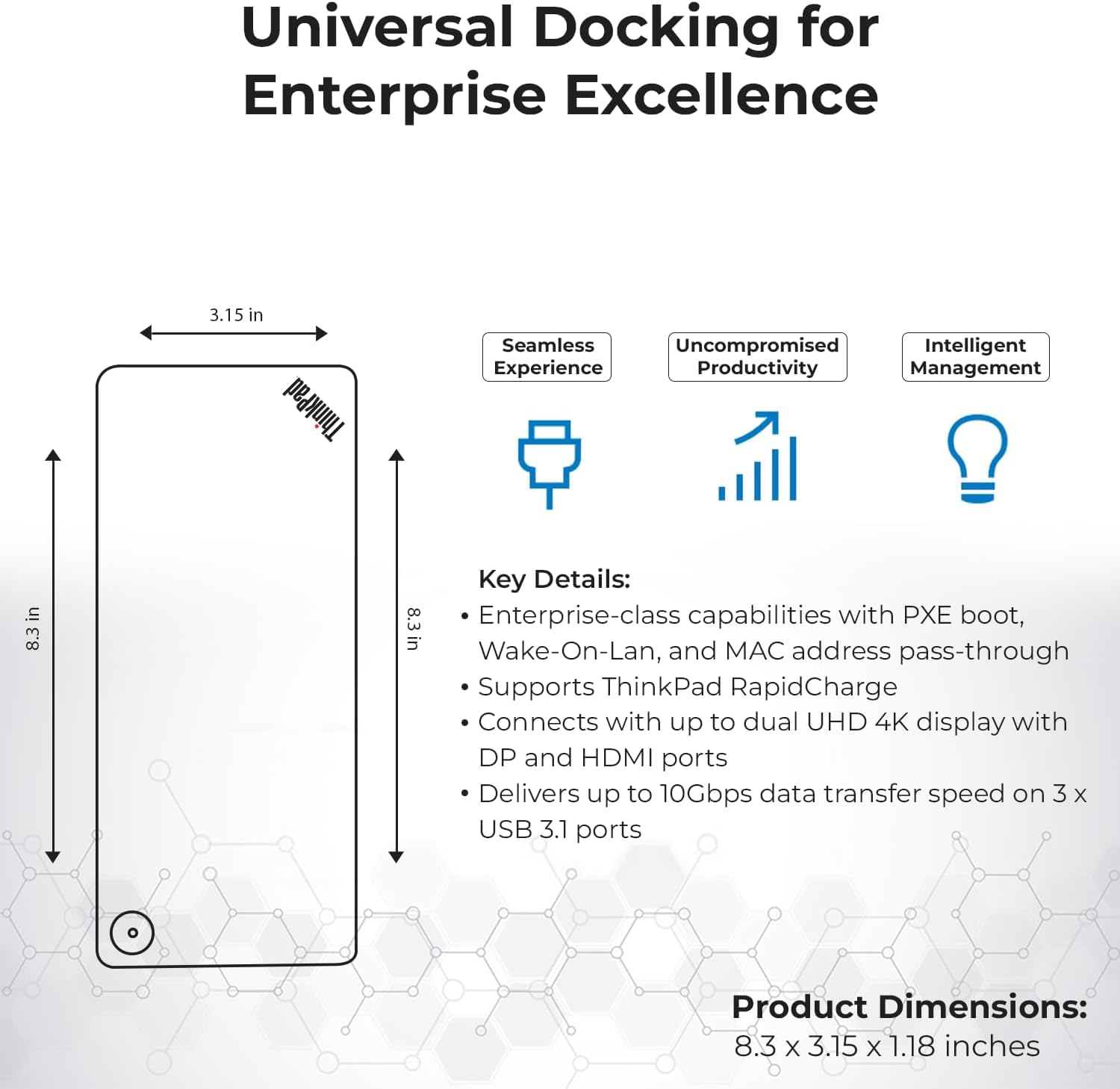 40AF0135US Docking Station Dual Monitor Hybrid USB-C with USB-A - 1 Year Warranty, Thinkpad Dock w/ 135W Adapter, HDMI, DisplayPort, USB-C Cable, Cloth - Laptop Docking Station (Renewed)