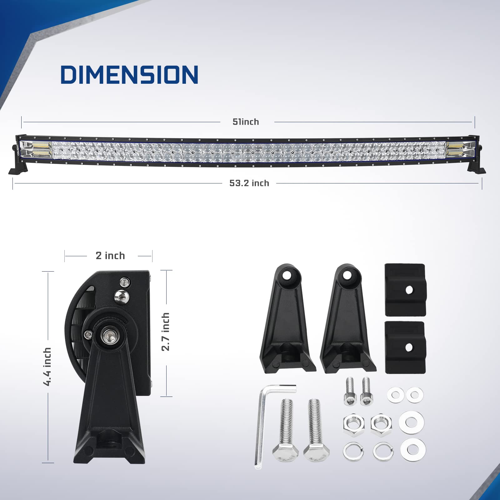 CO LIGHT LED Light Bar 52 Inch, Curved 5D Floodlit + 5D Spotlight Cup Combo LED Driving Light, IP67 Off Road Lamp Fit Compatible with Pickup Jeep Truck SUV 4WD 4X4 ATV UTV Tractor