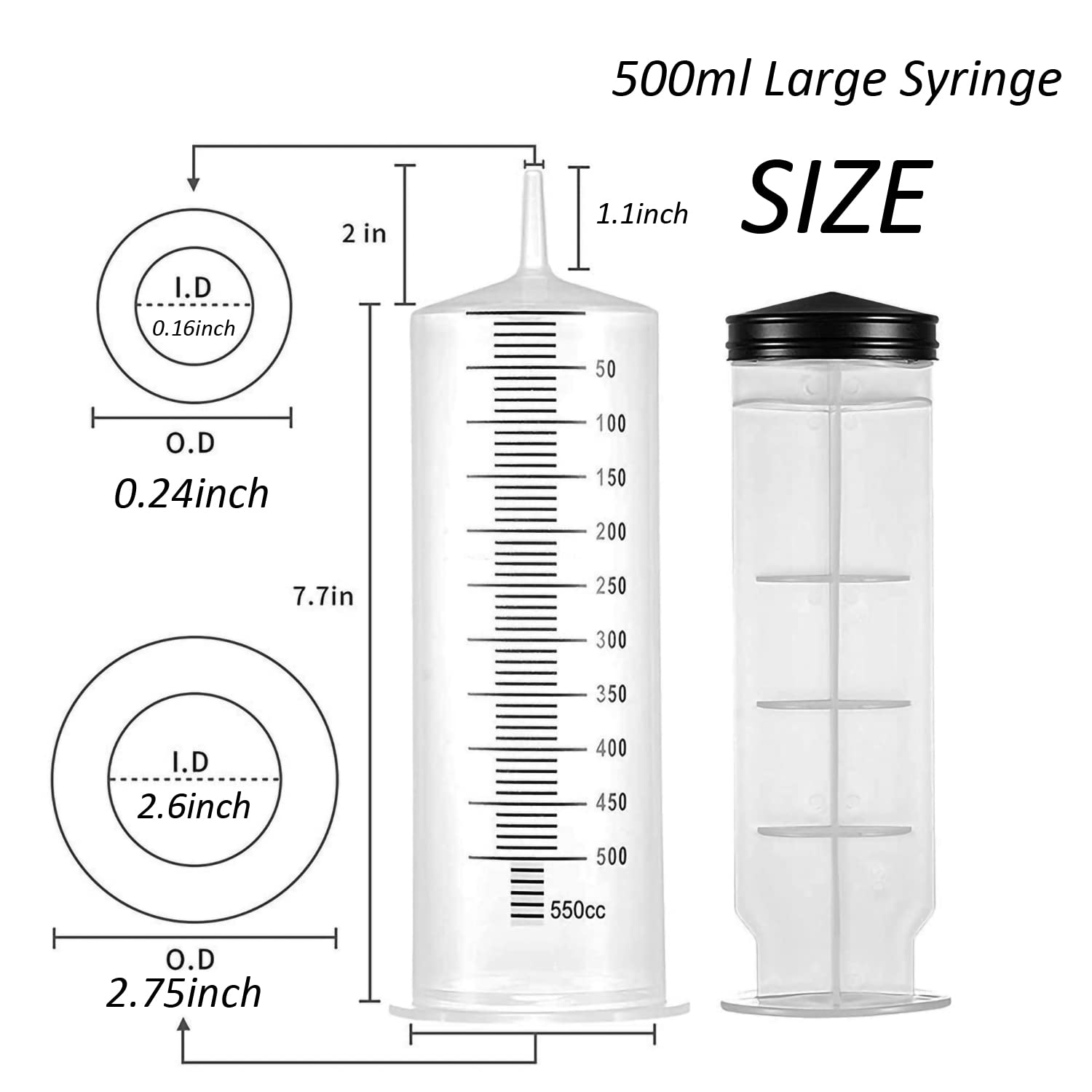 Giant Syringe for Liquid, Plastic Large 500ml Big Syringe with 31.5Inch Tube, 8Ga Blunt Needle, Individual Sterile Sealed for Scientific Dispensing Watering Paint Oil Refilling Feeding Measure