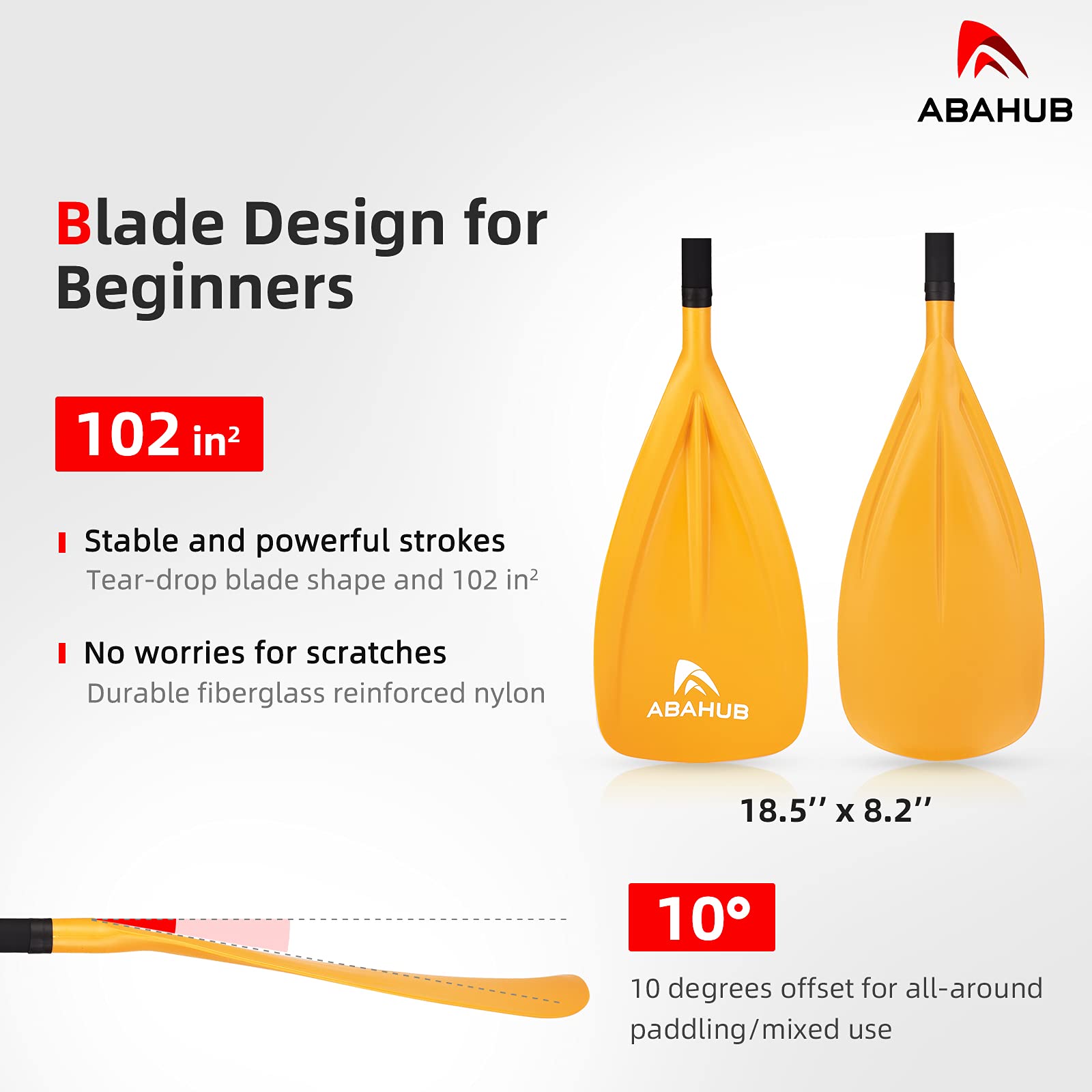 Abahub SUP Paddles - 3 Piece Adjustable Stand up Paddle - Lightweight Oar for Paddleboard, Adjustable Aluminum Alloy PU Coated Shaft 68" - 84", Yellow Plastic Nylon Blade