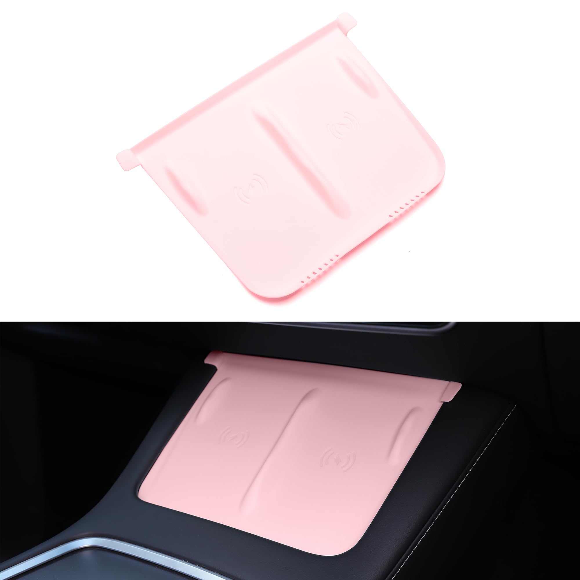 TOPABYTE 3PCS Tesla Cup Holder Insert, Screen Edge Protector Frame, Center Console Wireless Charger Mat Silicone Model 3 Model Y Accessories 2021-2023, Not for Model 3 Highland, Pink