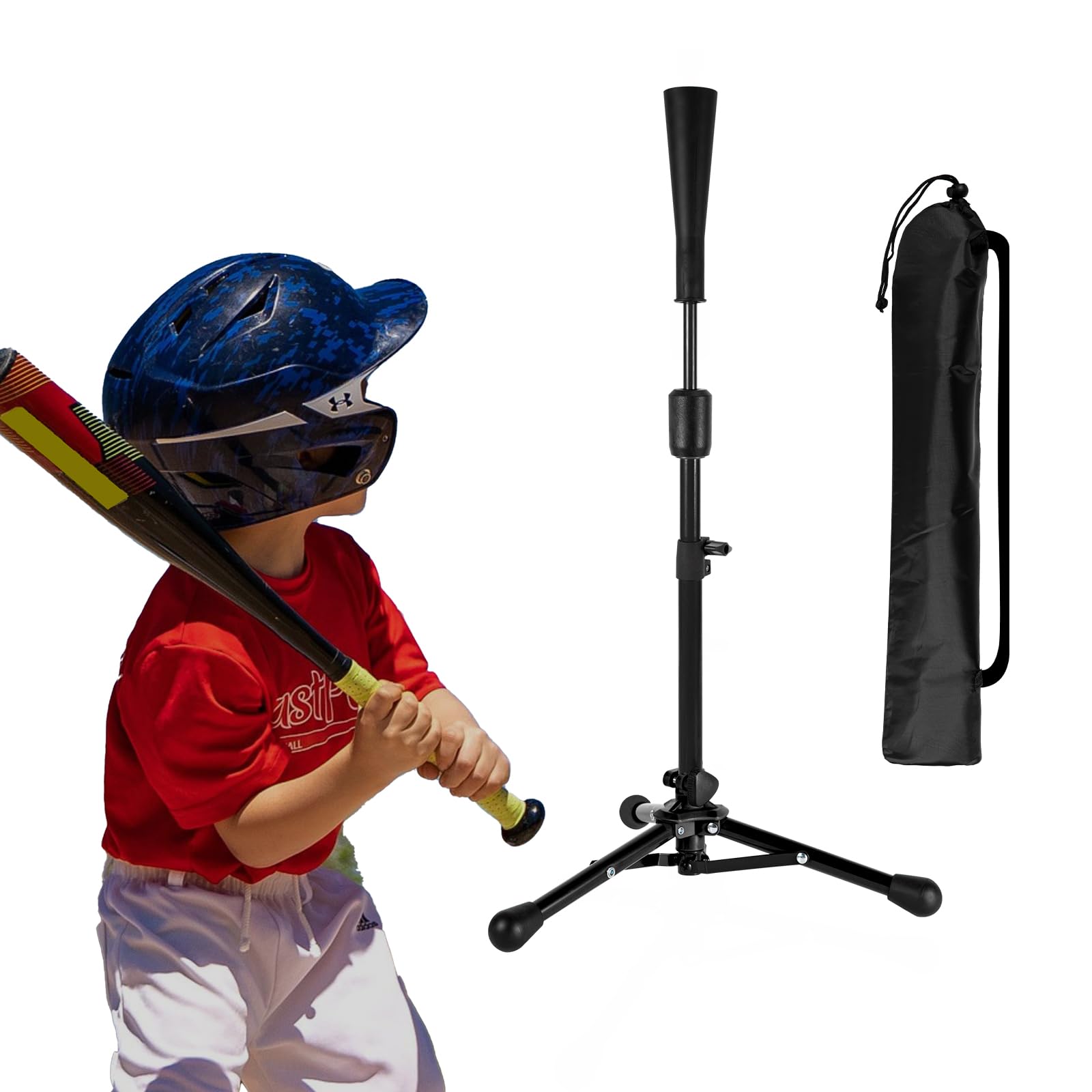 23.5 to 39.76 Inches Baseball Tee for Kids, Batting Tees for Baseball with Carry Bag, Portable Stable Tanner Tee, Baseball Training Equipment Aged 5-12, Softball Tee for Batting and Hitting (Black)
