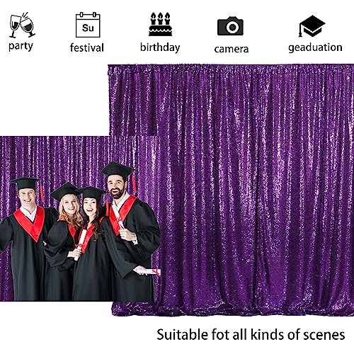 Trlyc Purple Sequin Backdrop Curtains - 2 Panels 2x8ft Sparkly Purple Curtains Glitter Backdrop for Party Christmas Wedding Birthday Halloween Background Decoration
