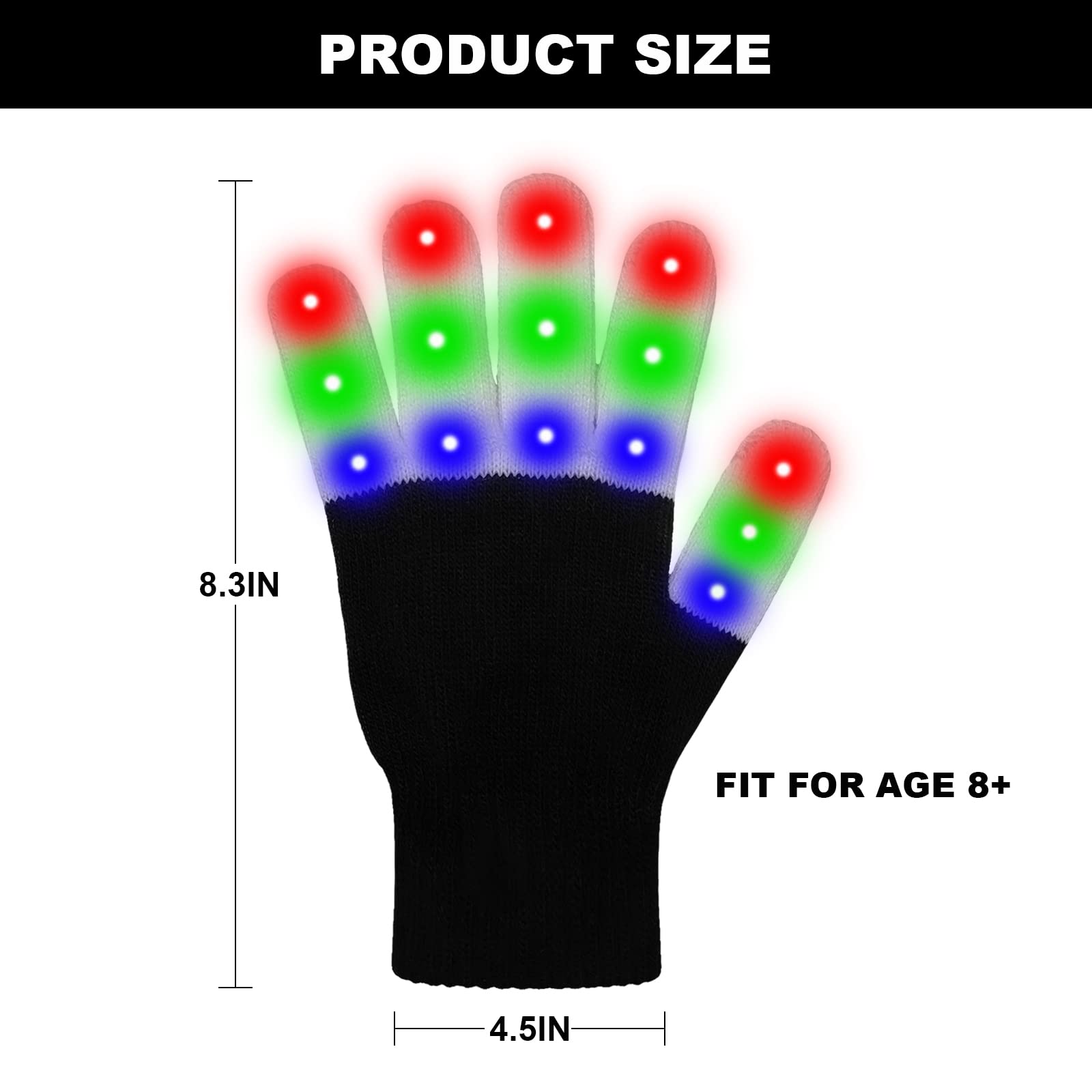 ONEREED 4 Pairs LED Gloves Girls Boys Toys Age 8-12 Years Old Light Up Gloves for Kids Teens and Adults Halloween Christmas Valentines Easter Birthday Parties Gifts for Kids Friends Parents Couples