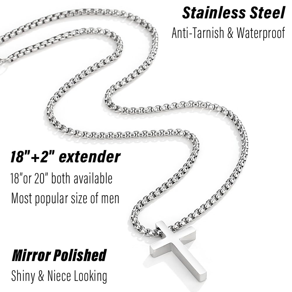 Quietsun Stocking Stuffers for Teens Teenage Boys Gifts Ideas Christmas Day Cross Necklace for Men Boys 14 16 18 Year Old Him Birthday Gifts for Son Silver Cross Chain Valentines Confirmation Easter